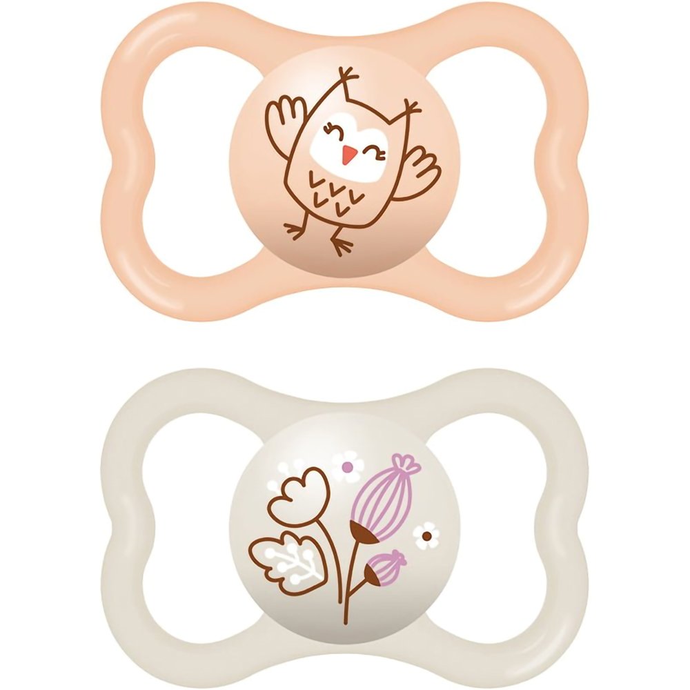 Mam Mam Air Orthodontic Latex Soother Σομόν - Κρεμ 6-16m Ορθοδοντική Πιπίλα από Καουτσούκ με Μεγάλες Οπές Αερισμού & Θήκη Μεταφοράς 2 Τεμάχια, Κωδ 216LG