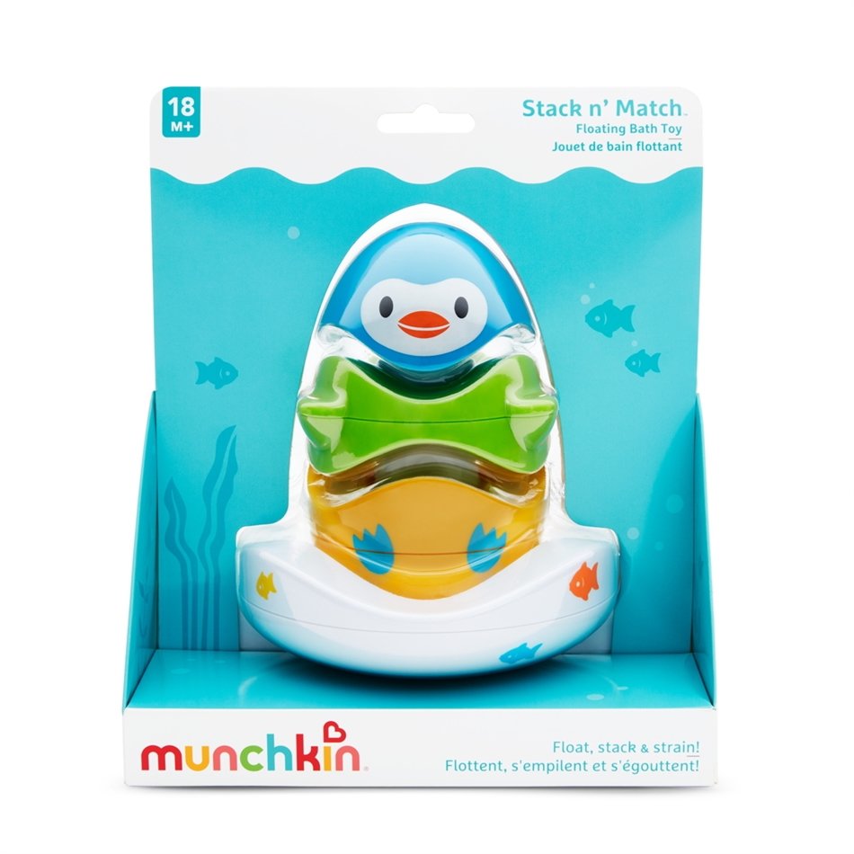 Munchkin Munchkin Stack N' Match Διαδραστικό Παιχνίδι Μπάνιου Δακτύλιοι σε Σχήμα Ζώων που Επιπλέουν 18m+