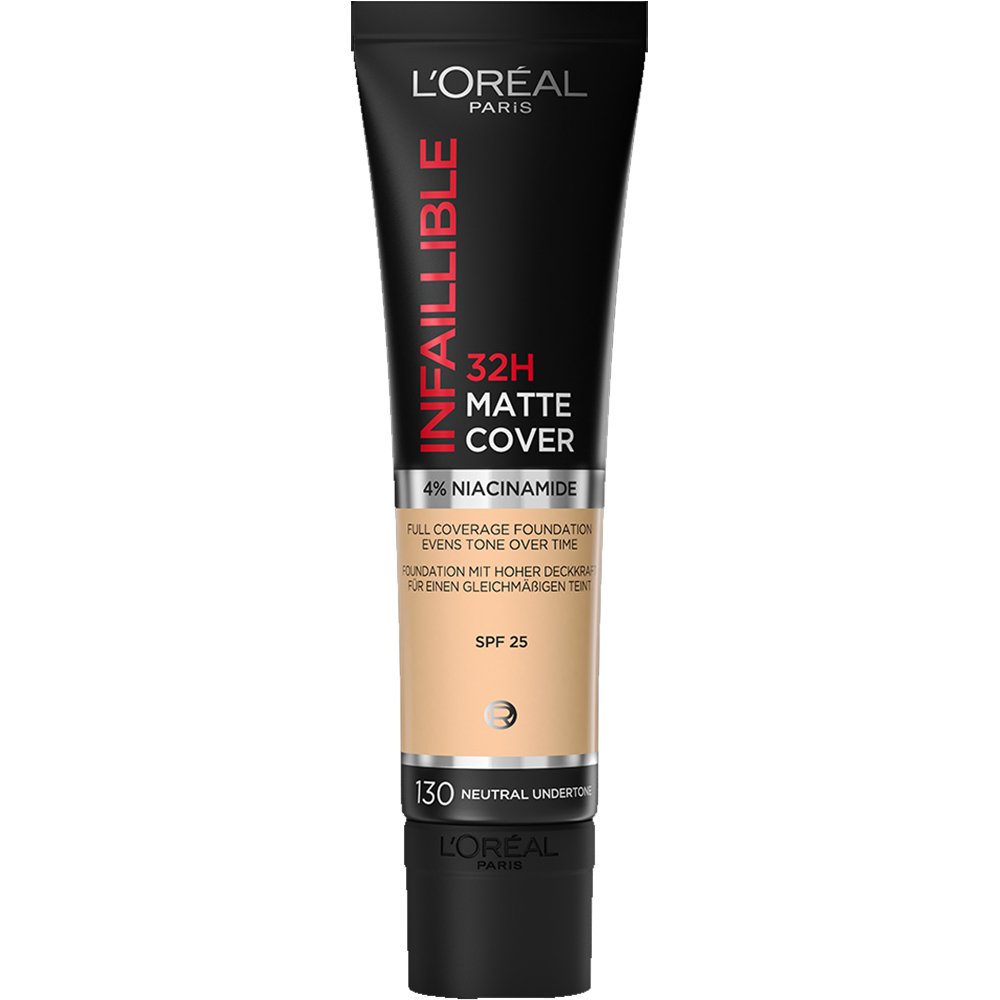 L'oreal Paris Infaillible 32h Matte Cover Foundation Spf25 για Τέλεια Κάλυψη & Ματ Αποτέλεσμα Μακράς Διαρκείας με Δείκτη Αντηλιακής Προστασίας 30ml - 130 Neutral Undertone 43898