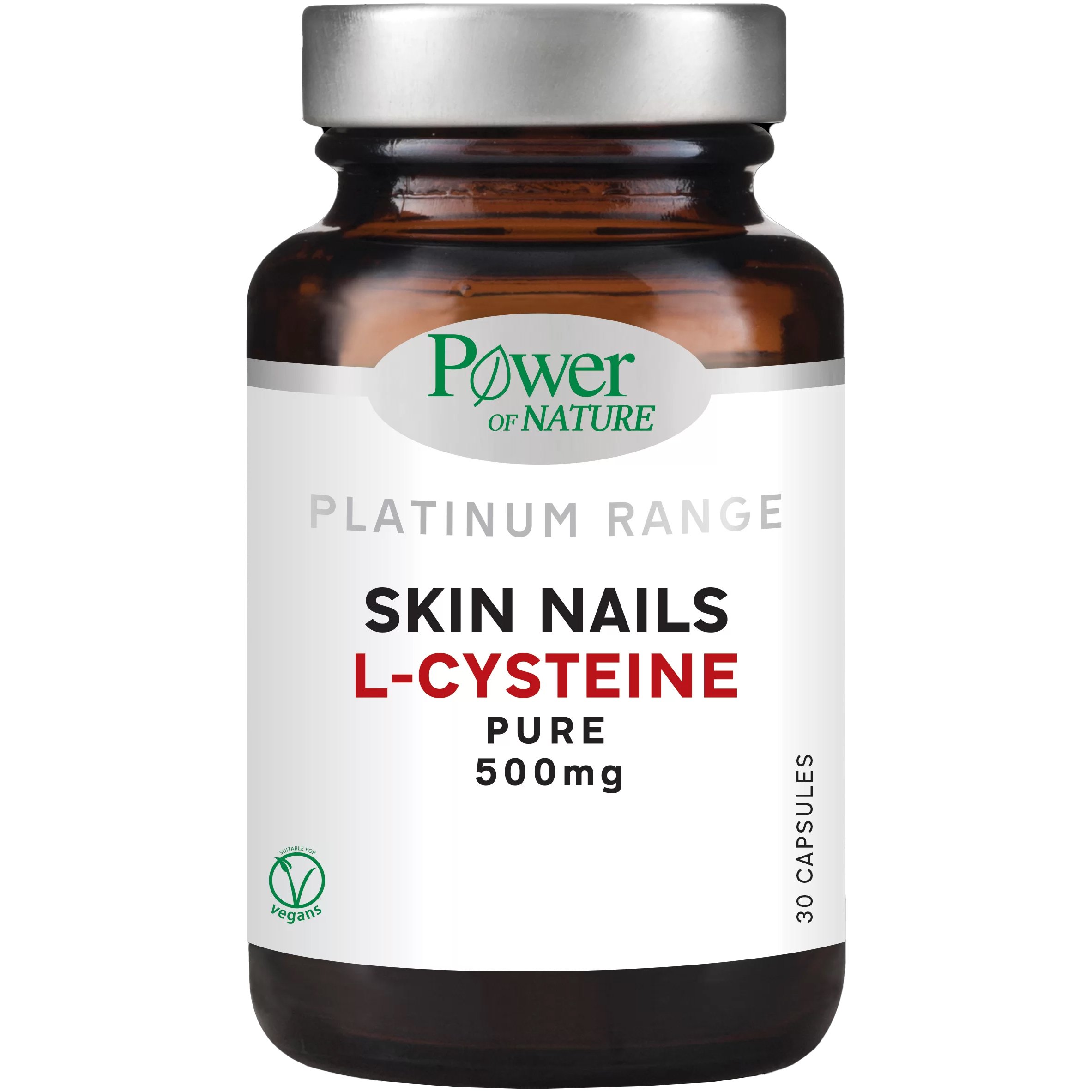 Power Health Power Health Platinum Range Skin Nails L-Cysteine Pure 500mg Συμπλήρωμα Διατροφής με L-Κυστεΐνη για την Καλή Υγεία του Δέρματος & των Νυχιών 30caps