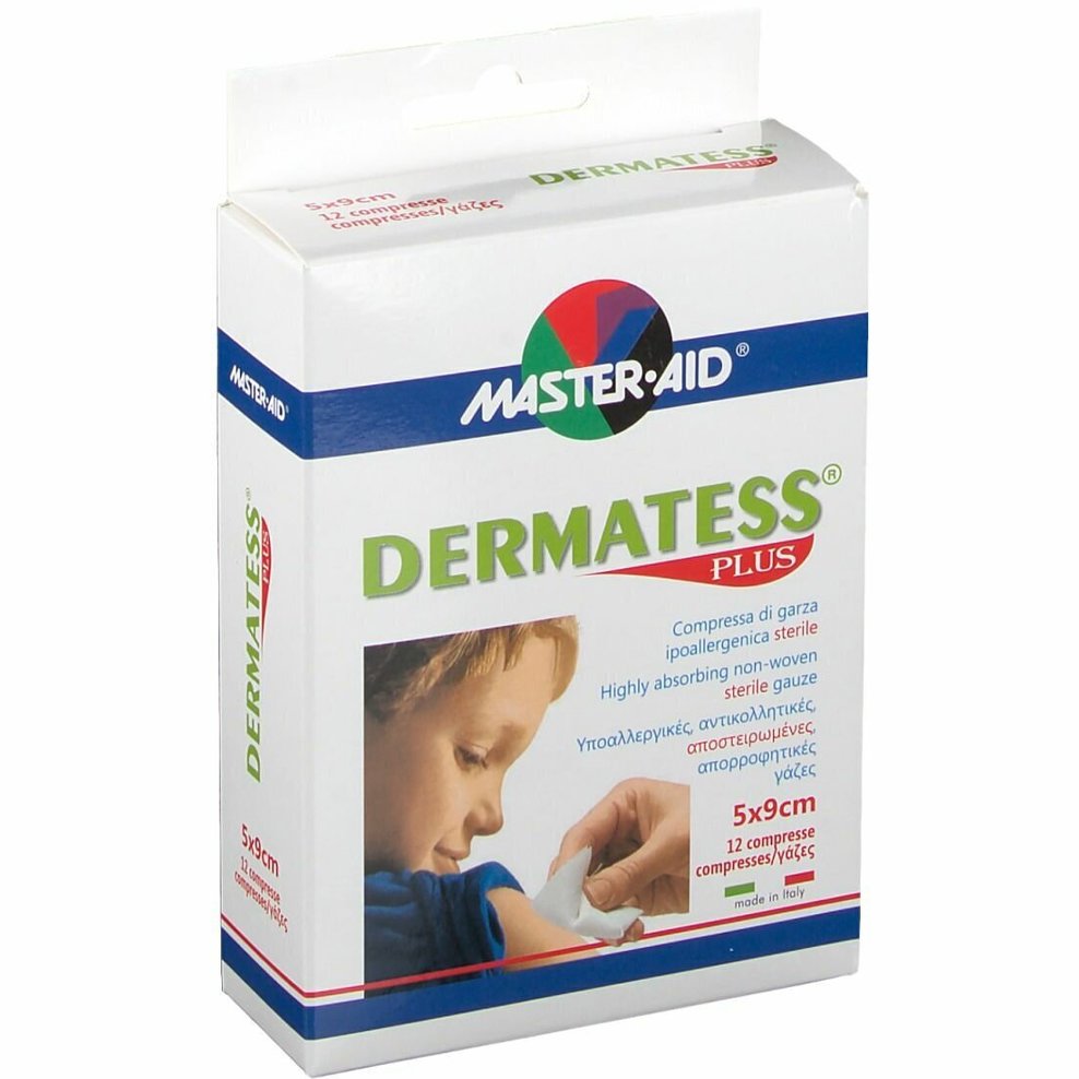 Master Aid Master Aid Dermatess Plus Non-Woven Sterile Gauze 5cm x 9cm Αντικολλητικές Αποστειρωμένες Γάζες Υψηλής Απορροφητικότητας 12 Τεμάχια