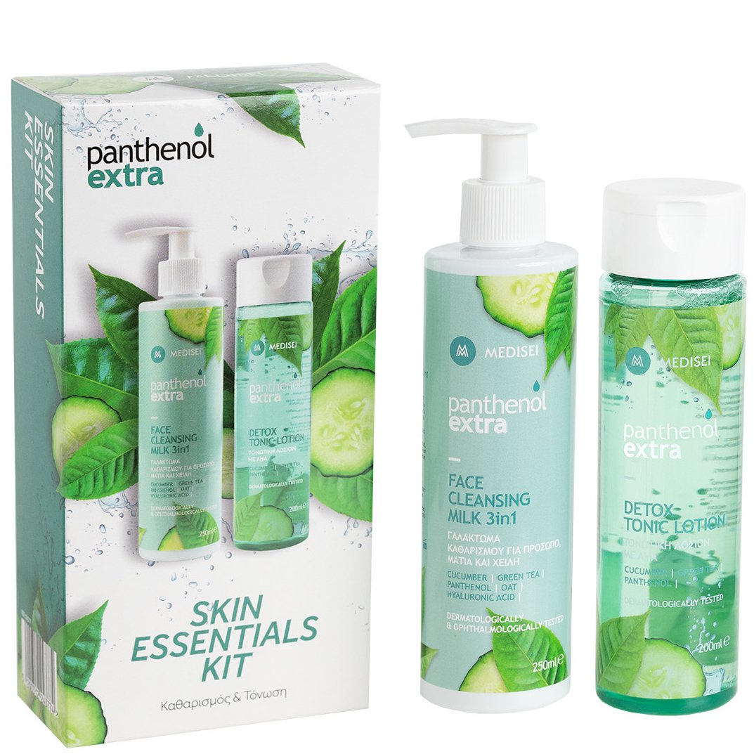 Medisei Medisei Panthenol Extra Promo Skin Essentials Kit with Face Cleansing Milk 3in1, 250ml & Detox Tonic Lotion 200ml