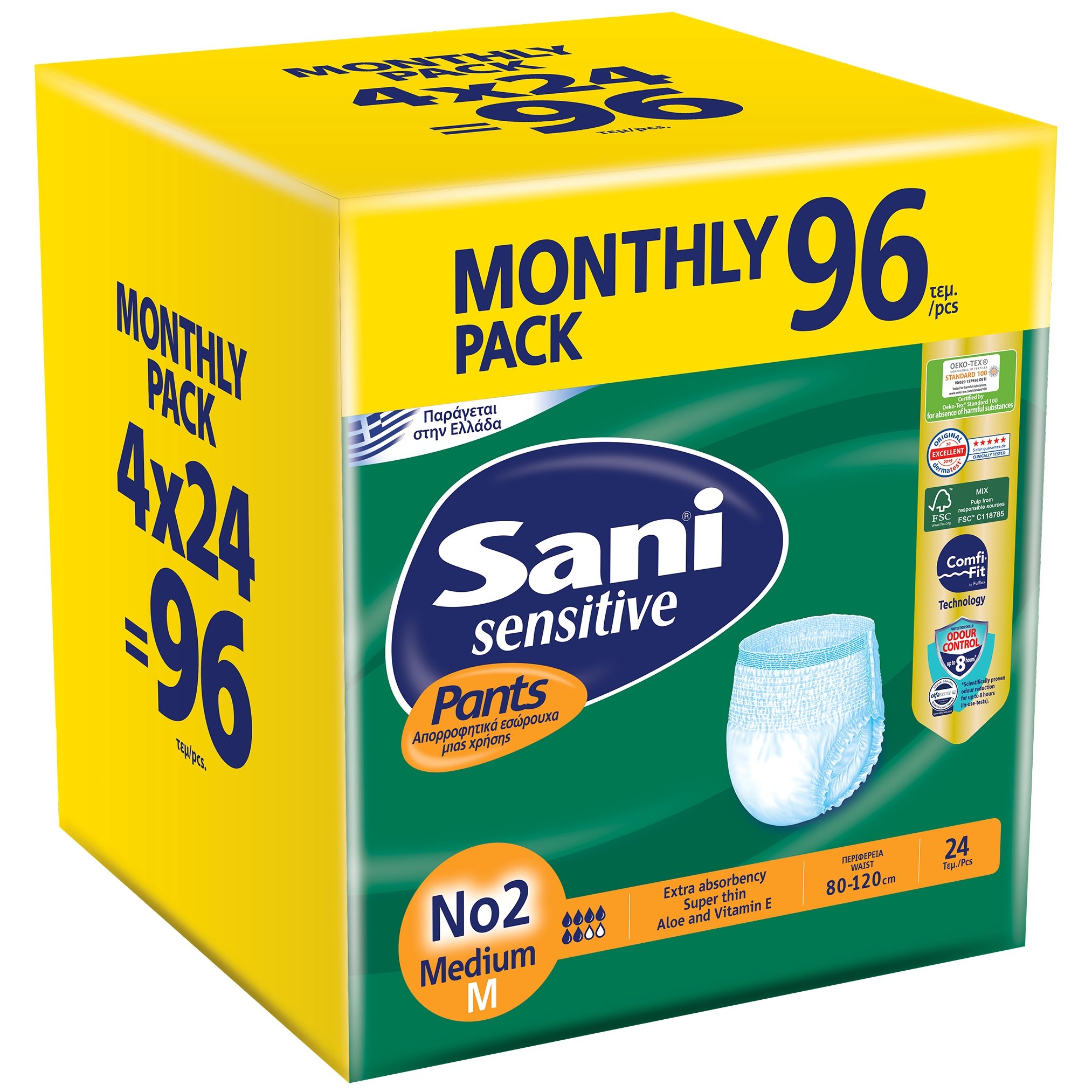 Sani Σετ Sani Sensitive Pants Monthly Pack Ελαστικό Εσώρουχο Ακράτειας 96 Τεμάχια (4x24Τεμάχια) - No2 Medium 80-120cm