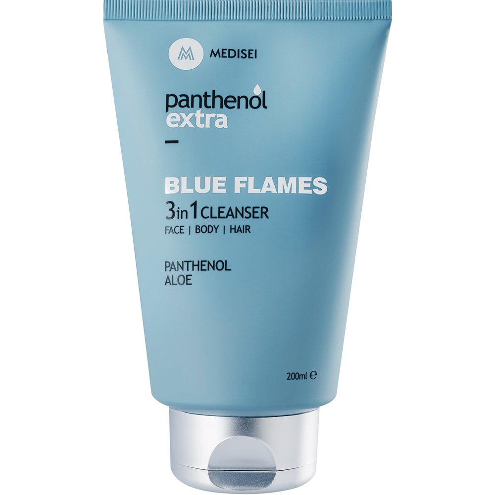 Medisei Medisei Panthenol Extra Blue Flames 3in1 Cleanser Ανδρικό Αφρόλουτρο - Σαμπουάν για Πρόσωπο - Σώμα - Μαλλιά για Τόνωση της Επιδερμίδας 200ml