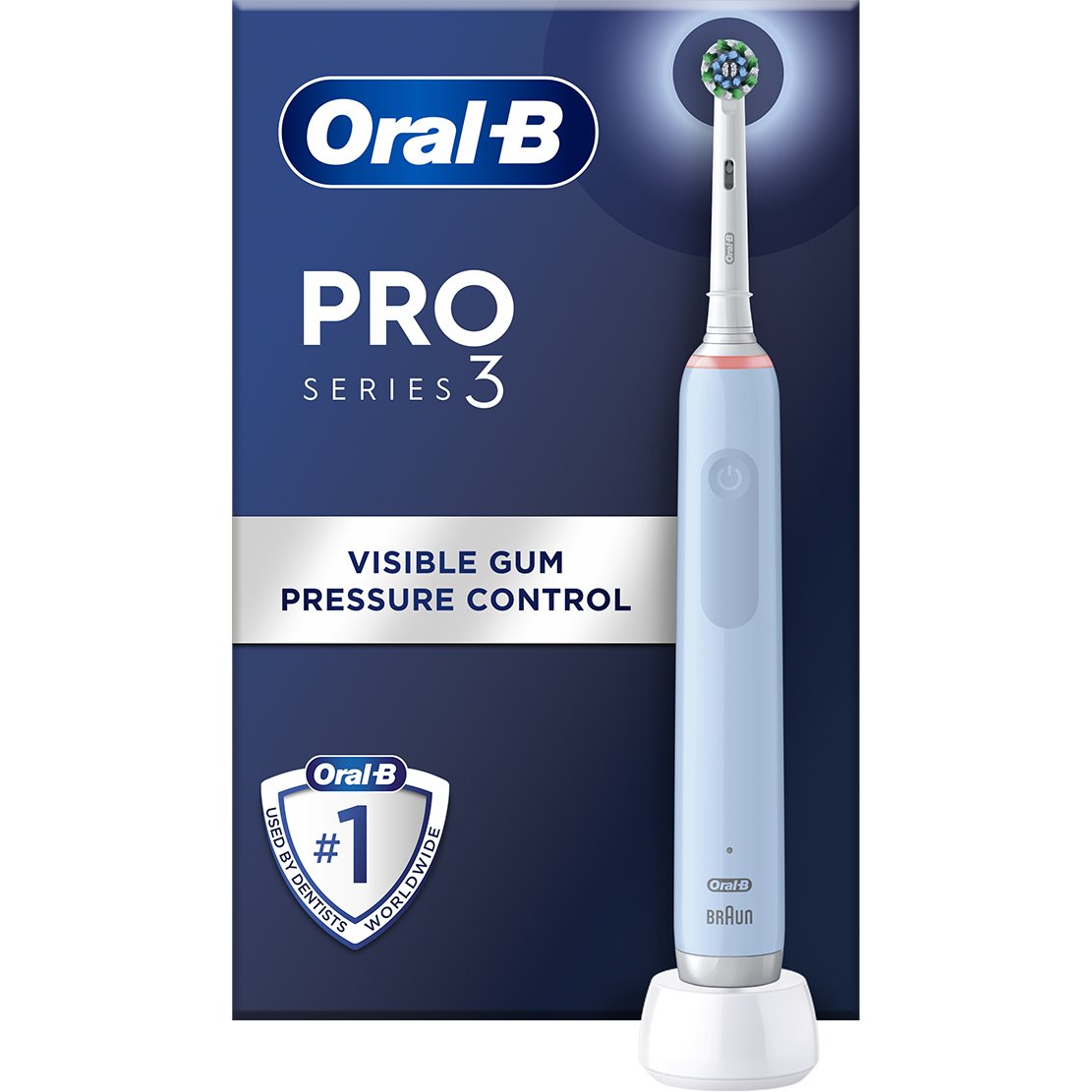 Oral-B Oral-B Pro 3 3000 Cross Action Electric Toothbrush Μπλε Επαναφορτιζόμενη Ηλεκτρική Οδοντόβουρτσα με Ορατό Αισθητήρα Πίεσης 360°, 1 Τεμάχιο