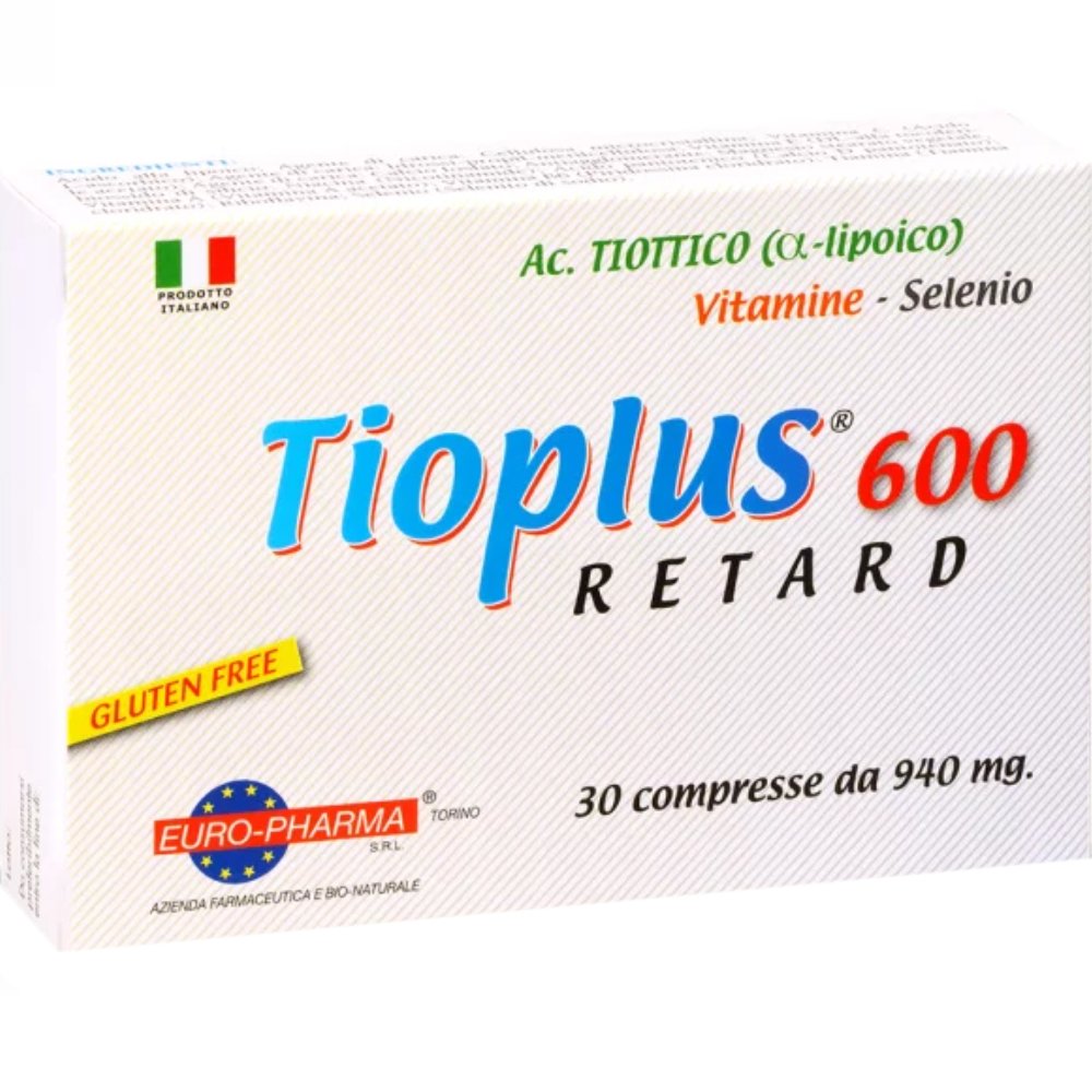 Euro-Pharma Euro-Pharma Tioplus 600 Retard Συμπλήρωμα Διατροφής Βραδείας Αποδέσμευσης με Βιταμίνες, Σελήνιο & Α-λιποϊκό Οξύ για την Καλή Λειτουργία του Νευρικού Συστήματος & την Ανακούφιση των Συμπτωμάτων της Διαβητικής Νευροπάθειας 30tabs