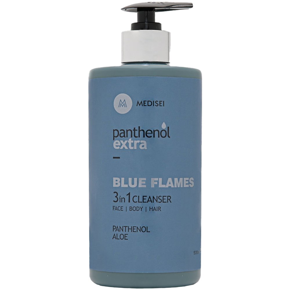 Medisei Medisei Panthenol Extra Blue Flames 3in1 Cleanser Ανδρικό Τονωτικό Αφρόλουτρο - Σαμπουάν για Πρόσωπο - Σώμα - Μαλλιά 500ml