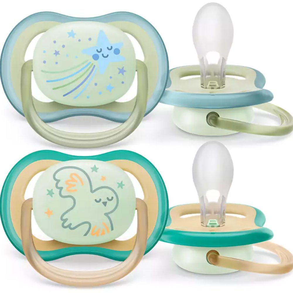 Philips Avent Philips Avent Ultra Air Nighttime Silicone Soother 0-6m Ανοιχτό Πράσινο - Μπεζ Ορθοδοντική Πιπίλα Σιλικόνης που Λάμπει στο Σκοτάδι 2 Τεμάχια, Κωδ SCF376/18