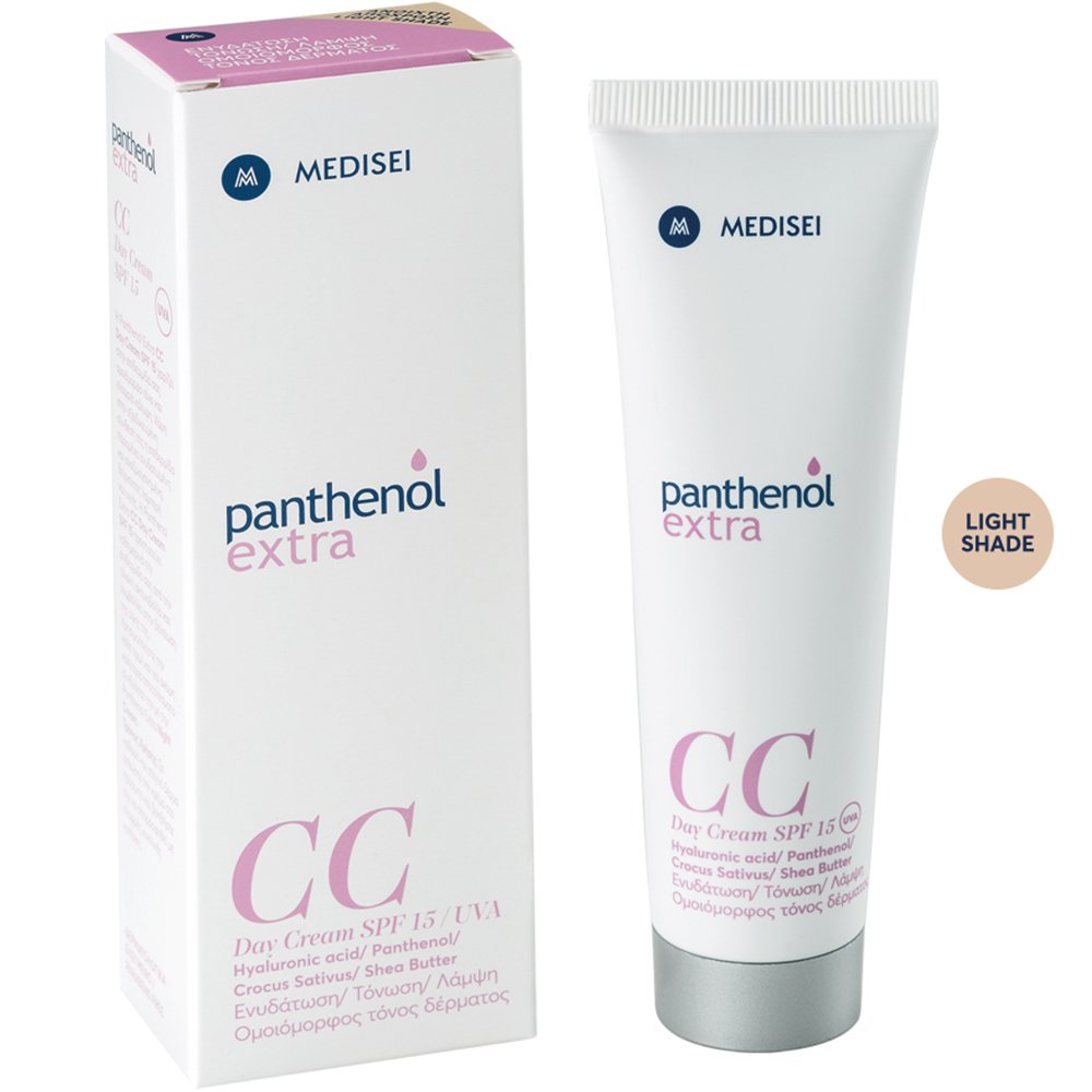 Medisei Medisei Panthenol Extra Day Cream CC Spf15 Ενυδατική Κρέμα Ημέρας με Χρώμα, σε Απαλή Απόχρωση Μεσαίας Προστασίας για Ομοιόμορφη Κάλυψη, Τόνωση & Προστασία 50ml, Light Shade