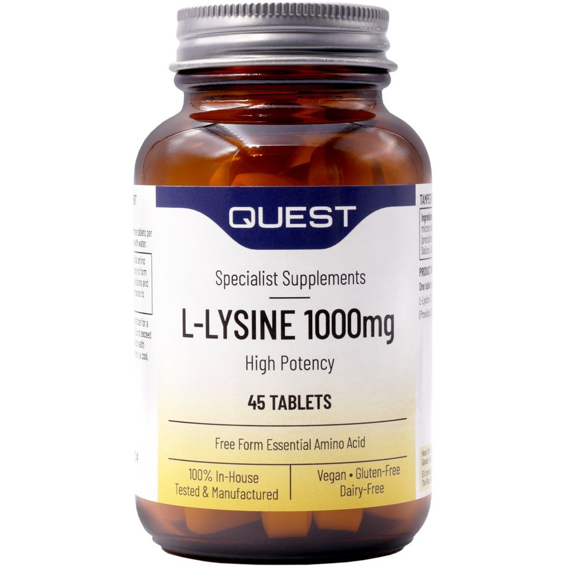 Quest Quest L-Lysine 1000mg High Potency Συμπλήρωμα Διατροφής με Λυσίνη για Αναδόμηση των Ιστών & Ανάπτυξη Αντισωμάτων 45tabs