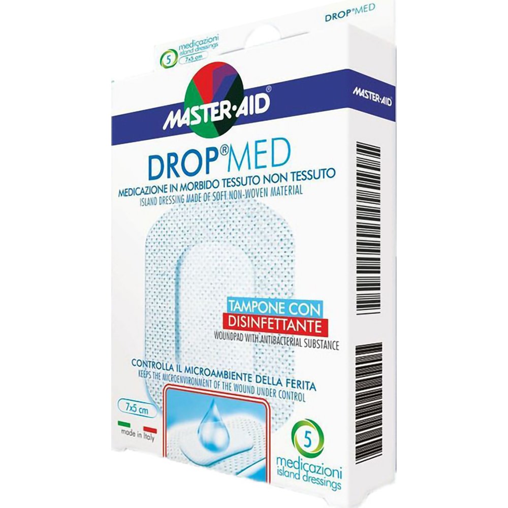 Master Aid Master Aid Drop Med Woundpad with Antibacterial Substance 5x7cm Αυτοκόλλητες, Αντικολλητικές Γάζες Εμποτισμένες με Απολυμαντικό 5 Τεμάχια