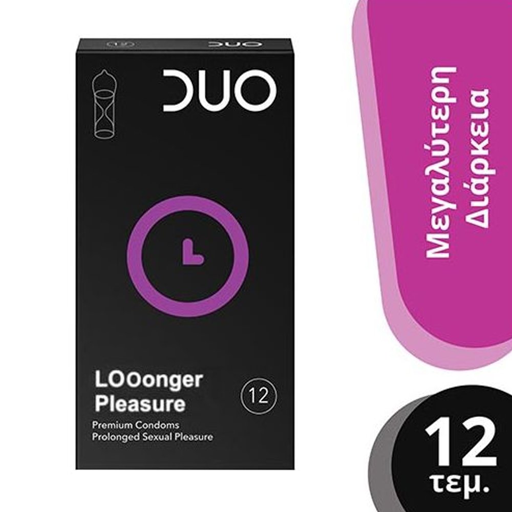 Duo Duo Longer Pleasure Condoms Προφυλακτικά με Επιβραδυντικό για Απόλαυση Μεγαλύτερης Διάρκειας 12 Τεμάχια