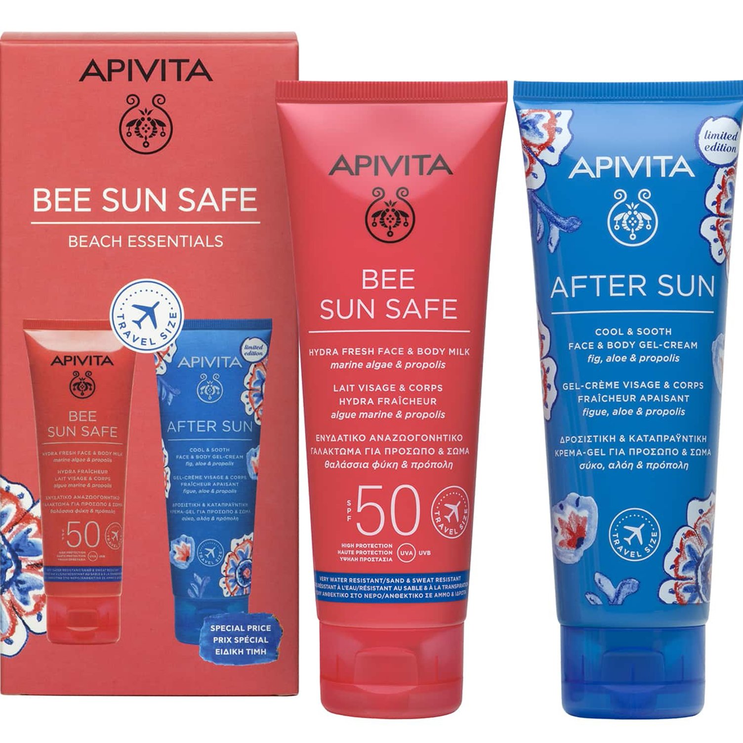 Apivita Apivita Promo Bee Sun Safe Face - Body Milk Spf50 Travel Size 100ml, After Sun Cool & Sooth Face - Body Gel-Cream 100ml