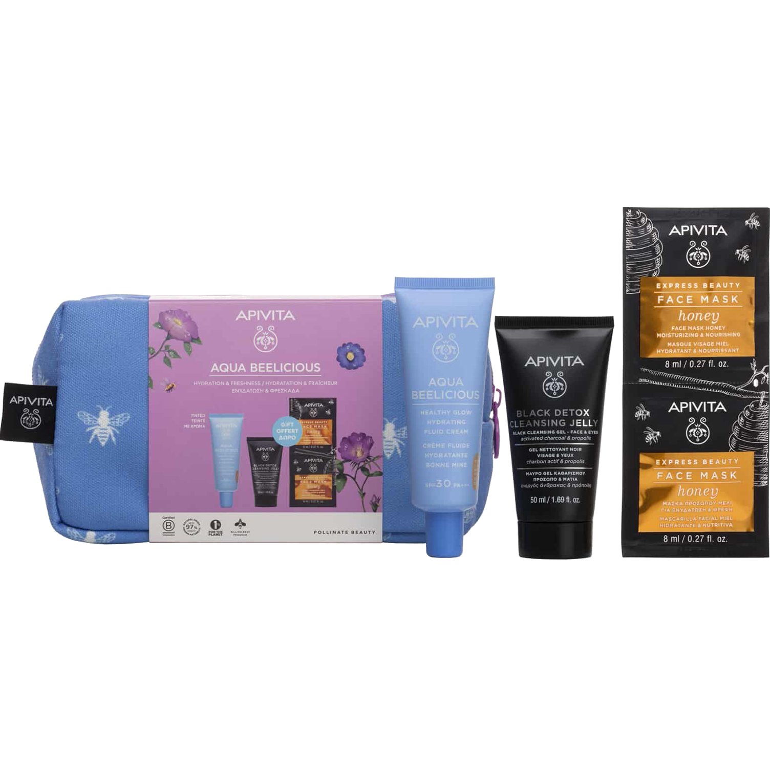 Apivita Apivita Promo Aqua Beelicious Hydrating Fluid Cream Spf30 Tinted 30ml & Δώρο Black Detox Cleansing Jelly 50ml & Express Beauty Honey Face Mask 2x8ml & Νεσεσέρ 1 Τεμάχιο