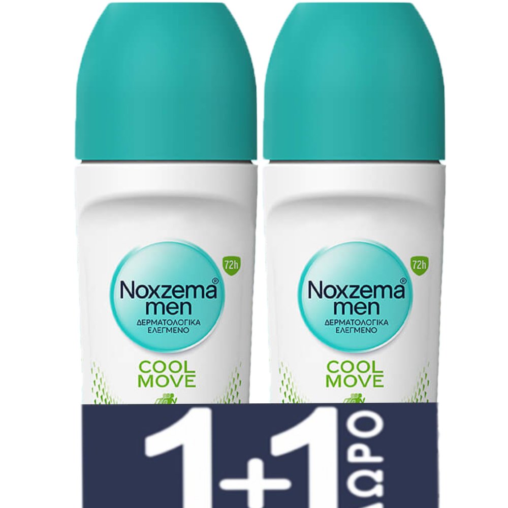 Noxzema Noxzema Men Promo Cool Move Roll On Fresh in Motion Ανδρικό Αντιιδρωτικό Αποσμητικό με Αρωματικές Μικροκάψουλες για 48ωρη Προστασία 100ml (2x50ml)