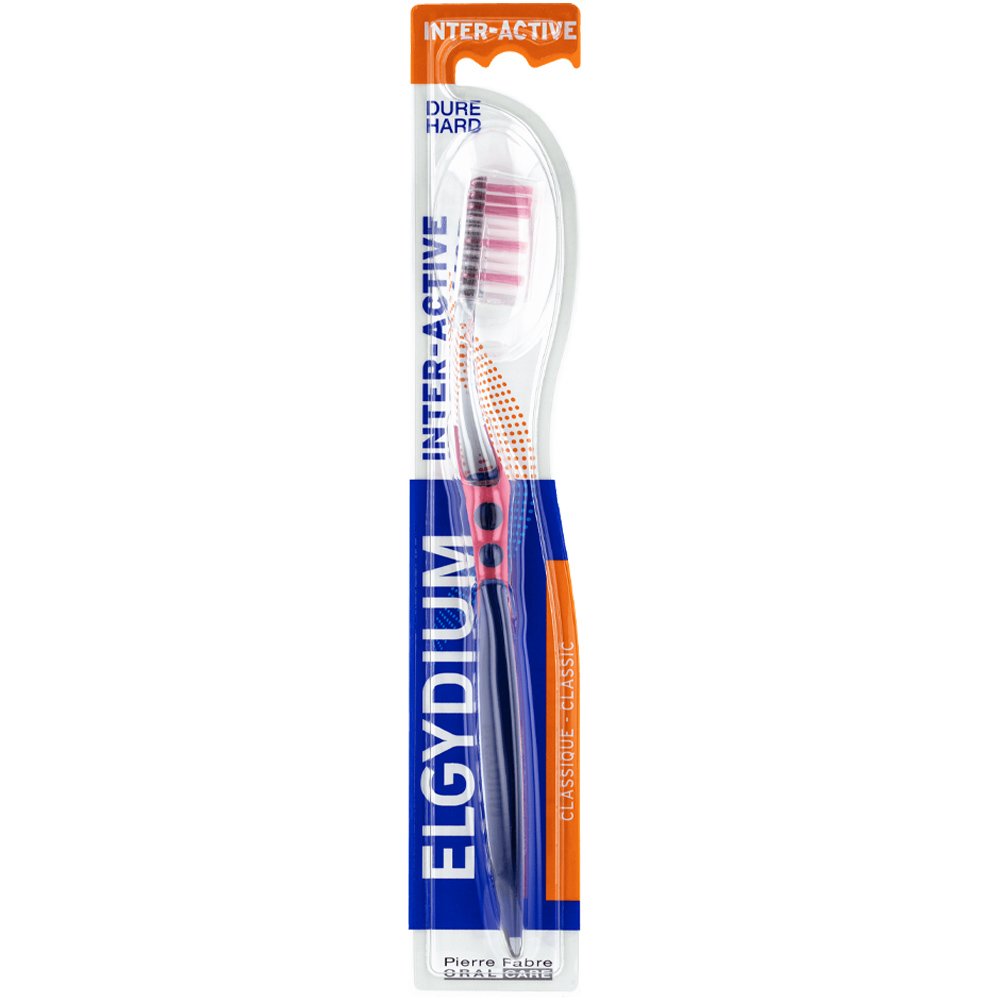 Elgydium Interactive Dure Hard Toothbrush Σκληρή Οδοντόβουρτσα με Δύο Μήκη Ινών για Βέλτιστο Καθαρισμό 1 Τεμάχιο – Ροζ