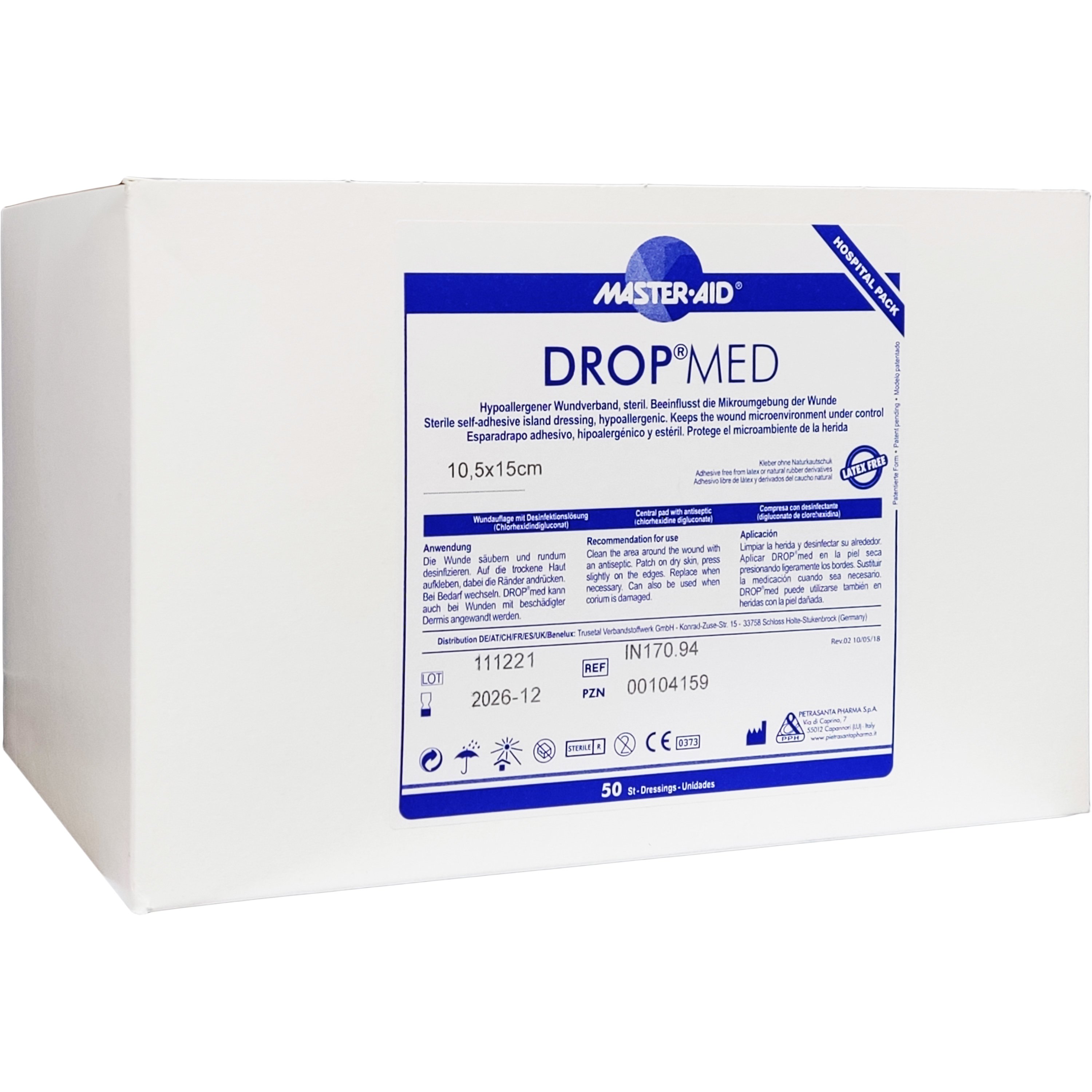 Master Aid Master Aid Drop Med 10,5cm x 15cm Αυτοκόλλητες Αντικολλητικές Γάζες 50 Τεμάχια