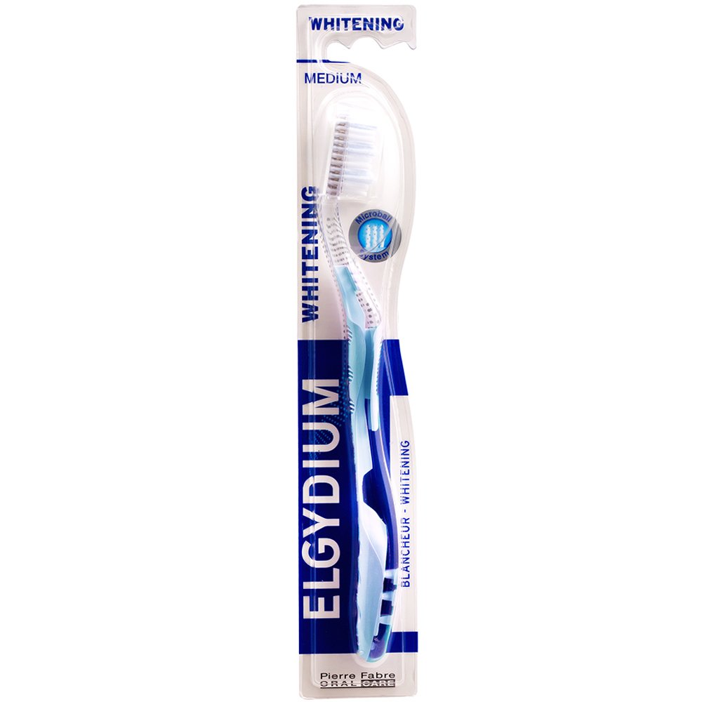 Elgydium Whitening Medium Toothbrush Μέτρια Οδοντόβουρτσα για πιο Λευκά Δόντια 1 Τεμάχιο – Μπλε