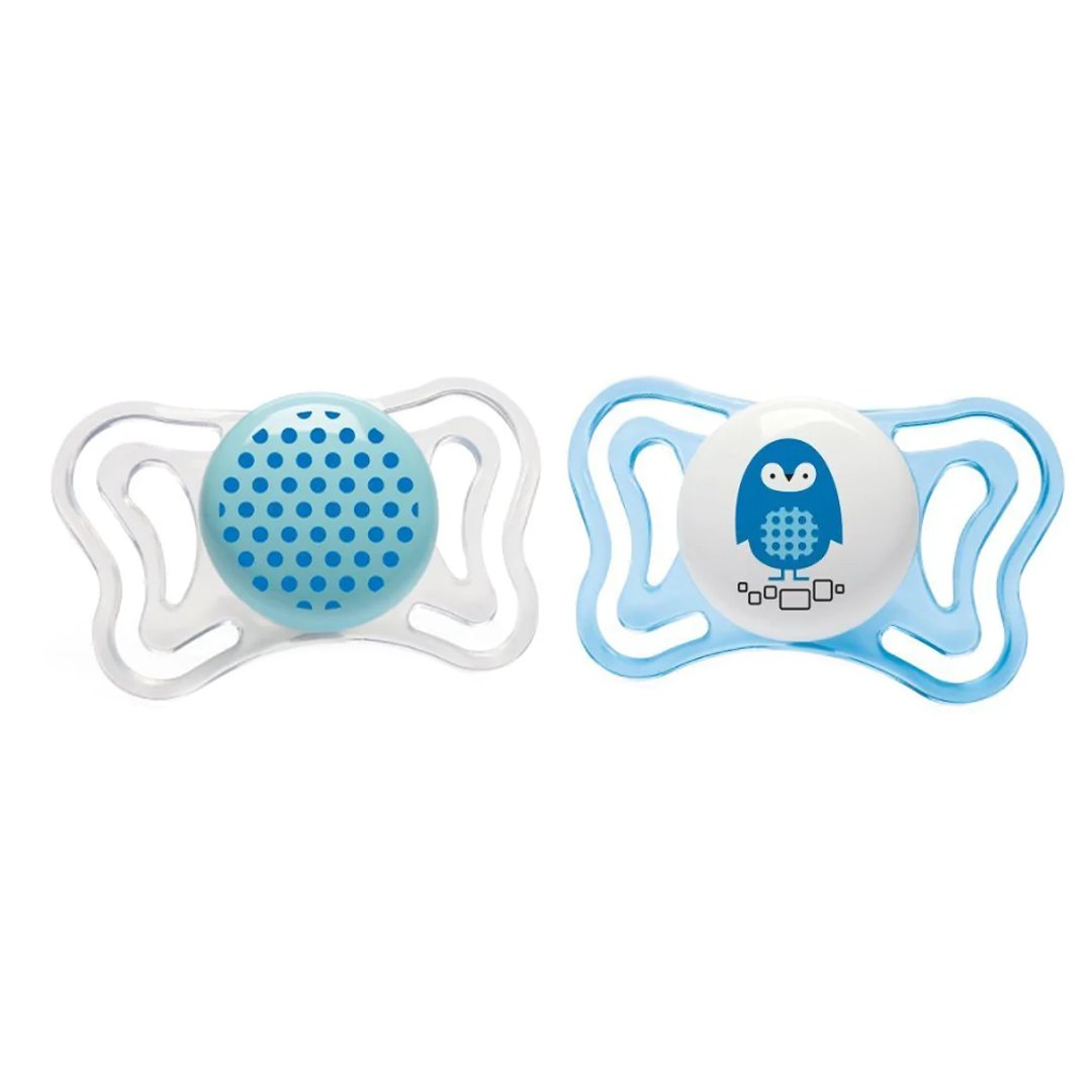 Chicco Silicone Soother Physio Forma Light 2-6m Ελαφριά Πιπίλα Σιλικόνης από 2 Έως 6 Μηνών 2 Τεμάχια - Διάφανο/ Γαλάζιο