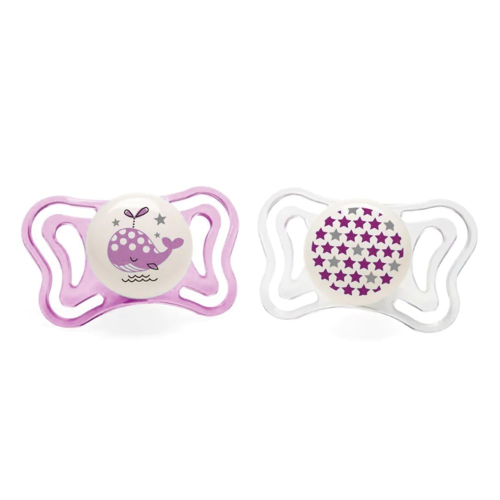 Chicco Silicone Soother Physio Forma Light 2-6m (Φωσφορίζει στο Σκοτάδι) 2 Τεμάχια - Ροζ/ Διάφανο,Πιπίλα Σιλικόνης που Λάμπει στο Σκοτάδι από 2 Έως 6 Μηνών