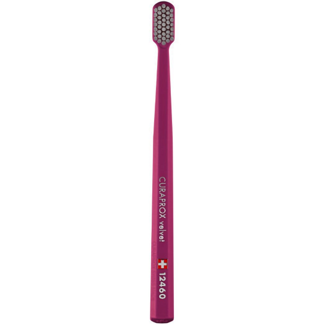 Curaprox CS 12460 Velvet Toothbrush Οδοντόβουρτσα με Εξαιρετικά Απαλές & Πυκνές Ίνες Curen για Πολύ Ευαίσθητα Δόντια 1 Τεμάχιο – Φούξια / Γκρι