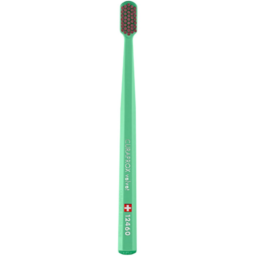 Curaprox CS 12460 Velvet Toothbrush Οδοντόβουρτσα με Εξαιρετικά Απαλές & Πυκνές Ίνες Curen για Πολύ Ευαίσθητα Δόντια 1 Τεμάχιο – Πράσινο / Μπορντό