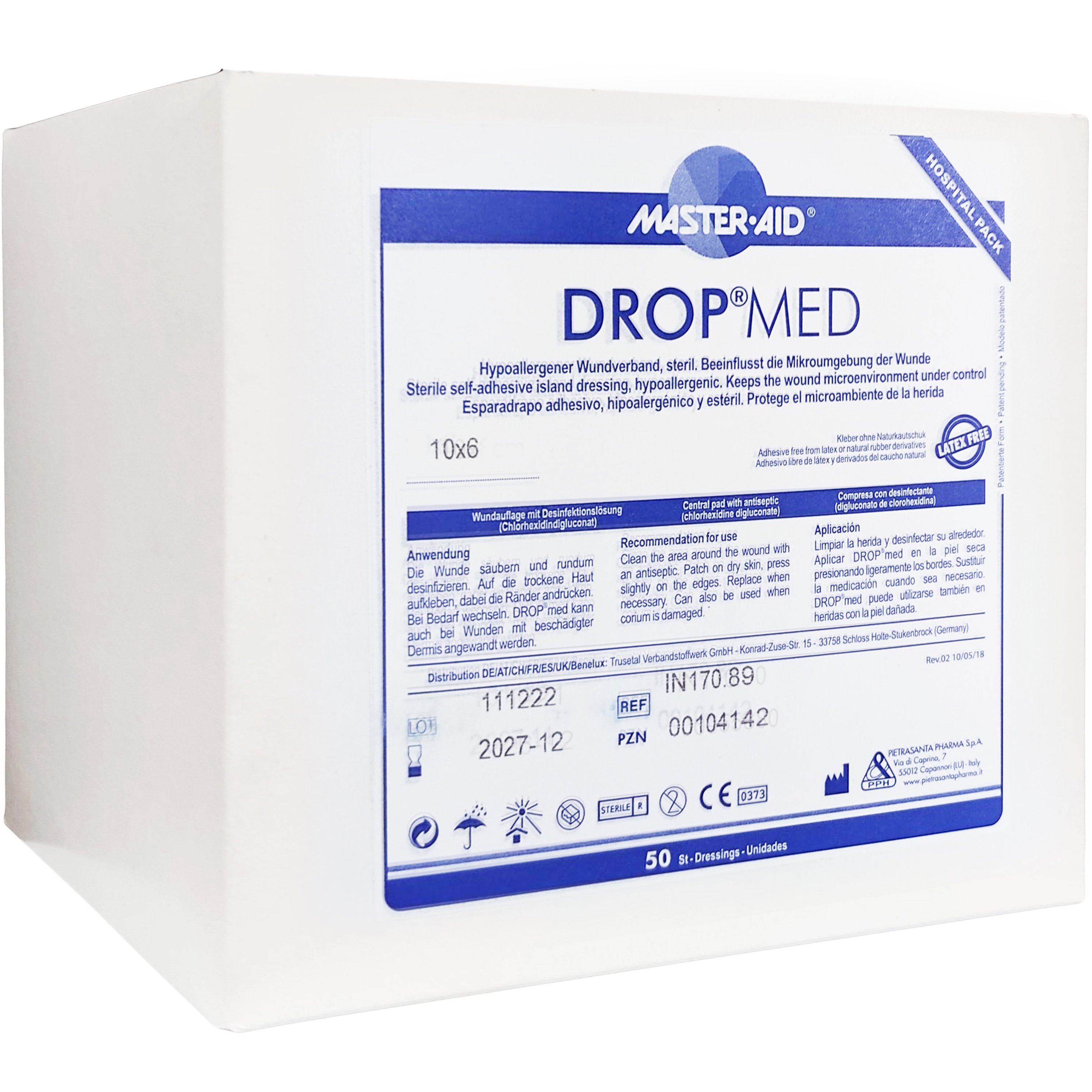 Master Aid Master Aid Drop Med 10cm x 6cm Αυτοκόλλητες Γάζες με Ειδική Αντικολλητική Επιφάνεια 50 Τεμάχια