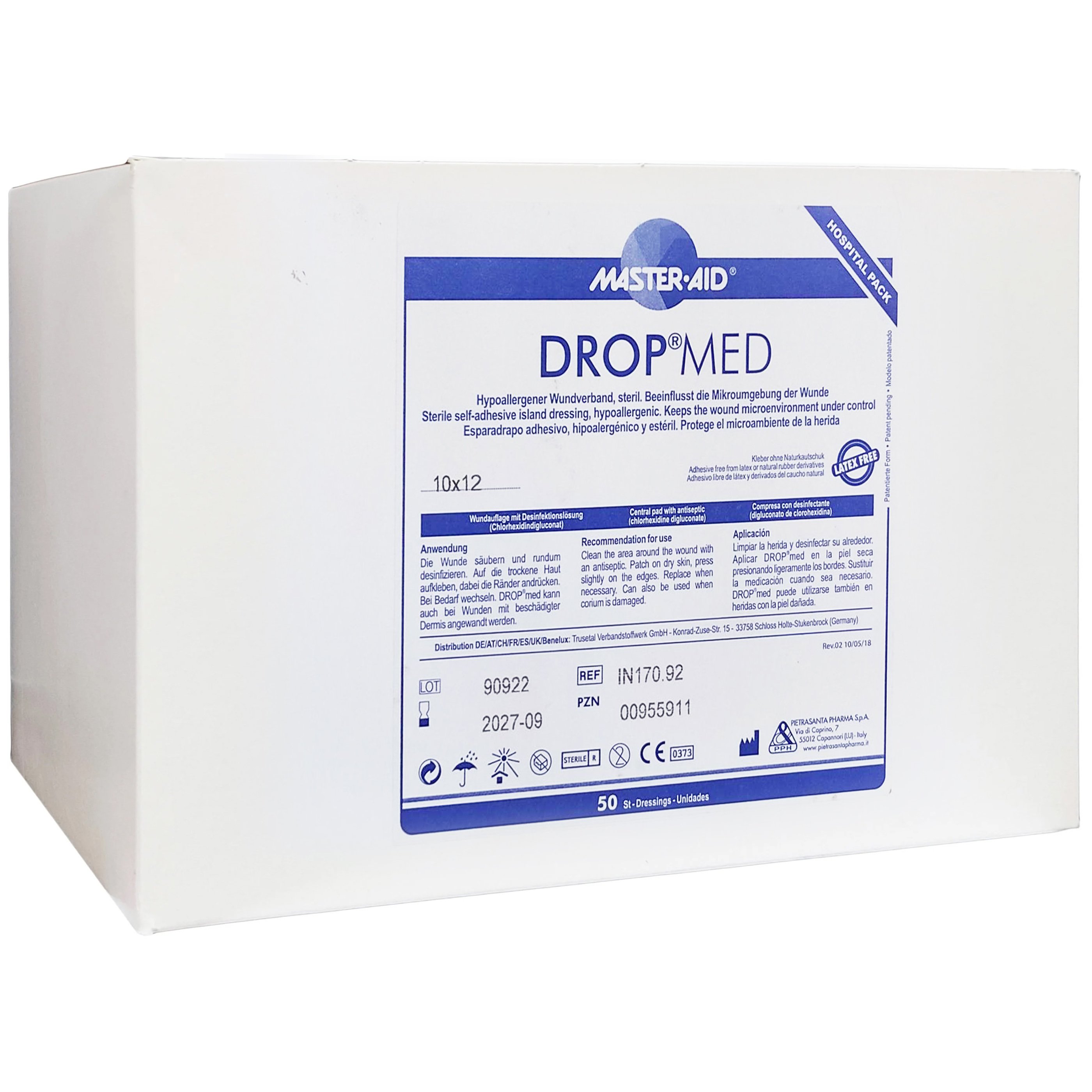 Master Aid Master Aid Drop Med 10cm x 12cm Αυτοκόλλητες Γάζες με Ειδική Αντικολλητική Επιφάνεια 50 Τεμάχια