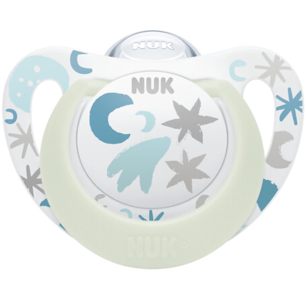 Nuk Nuk Star Night Silicone Soother Εξαιρετικά Μαλακή Ορθοδοντική Πιπίλα Σιλικόνης, Κατάλληλη για τη Γνάθο & τα Δόντια 0-6m 1 Τεμάχιο - Γαλάζιο