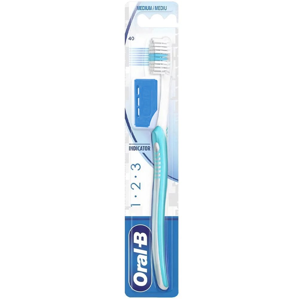 Oral-B 123 Indicator Medium Toothbrush 40mm Χειροκίνητη Οδοντόβουρτσα, Μέτρια 1 Τεμάχιο – Γαλάζιο / Μπλε