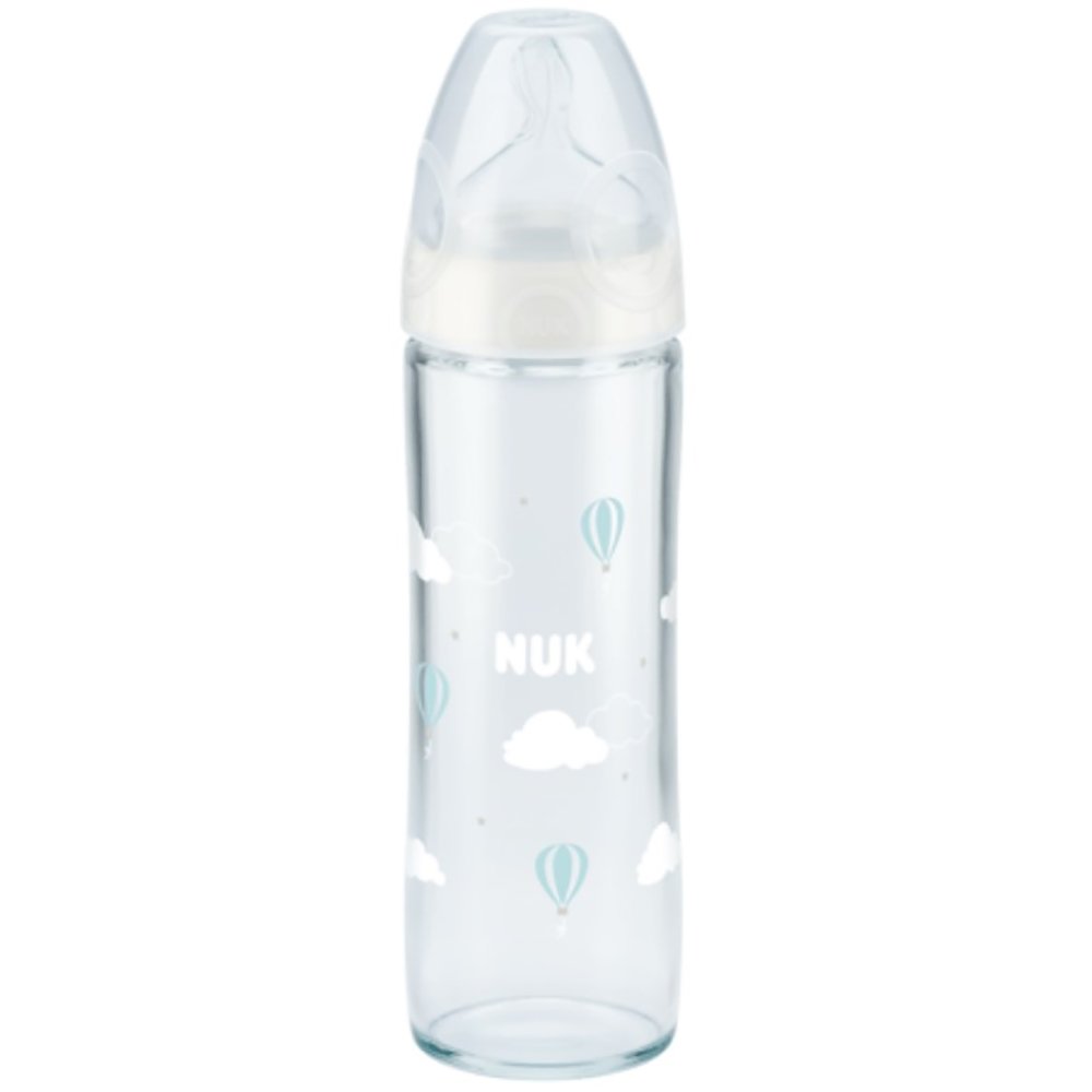 Nuk Nuk New Classic Bottle Silicone 0-6m Γυάλινο Μπιμπερό Κατά των Κολικών με Θηλή Σιλικόνης 240ml 1 Τεμάχιο, Κωδ 10745080 - Άσπρο