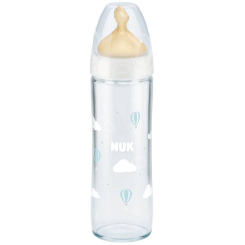 Nuk Nuk New Classic Bottle 0-6m Γυάλινο Μπιμπερό Κατά των Κολικών με Θηλή Καουτσούκ 240ml 1 Τεμάχιο, Κωδ 10745079 - Άσπρο