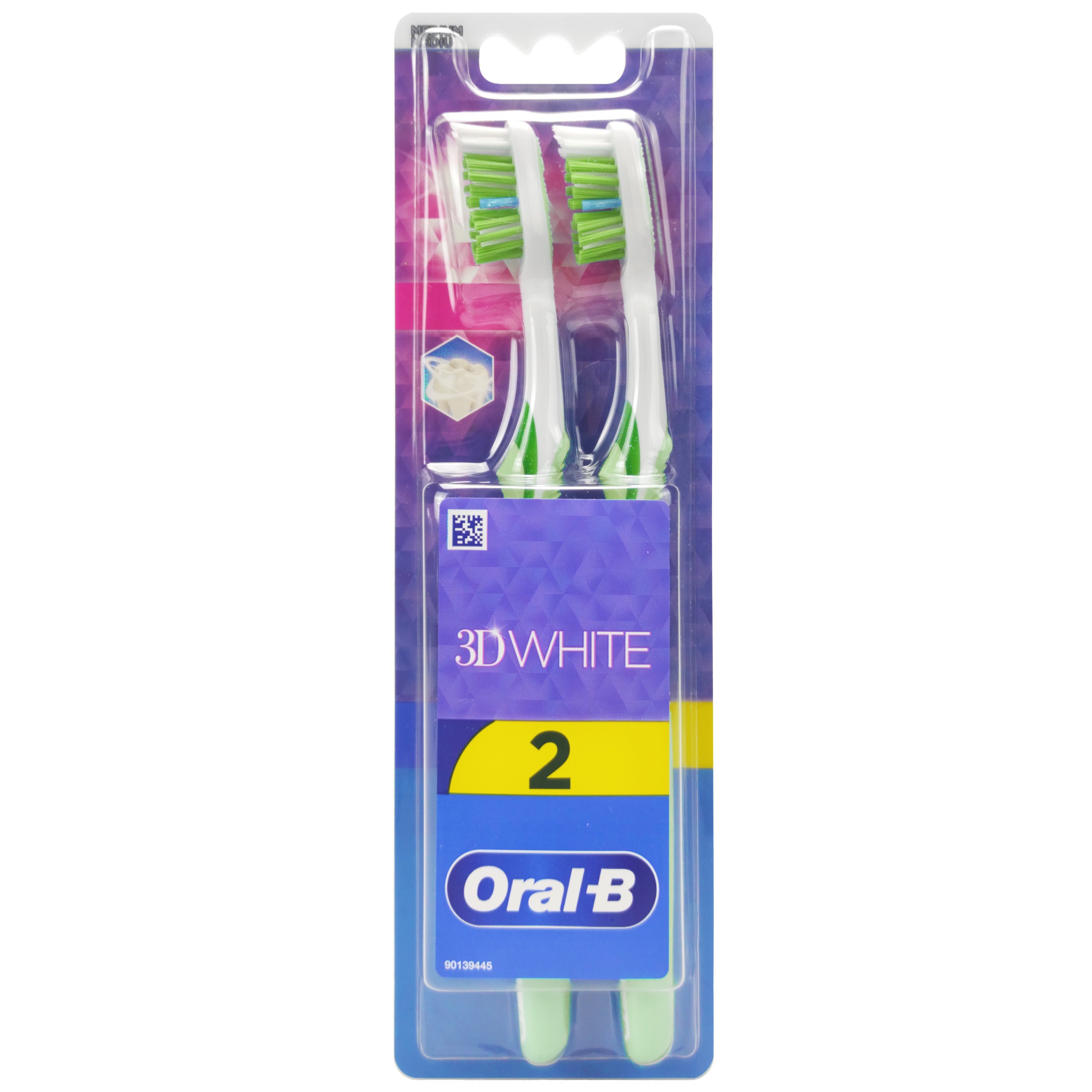 Oral-B 3D White Duo Medium Toothbrush Μέτρια Χειροκίνητη Οδοντόβουρτσα για Ενήλικες 2 Τεμάχια – Λαχανί / Λαχανί