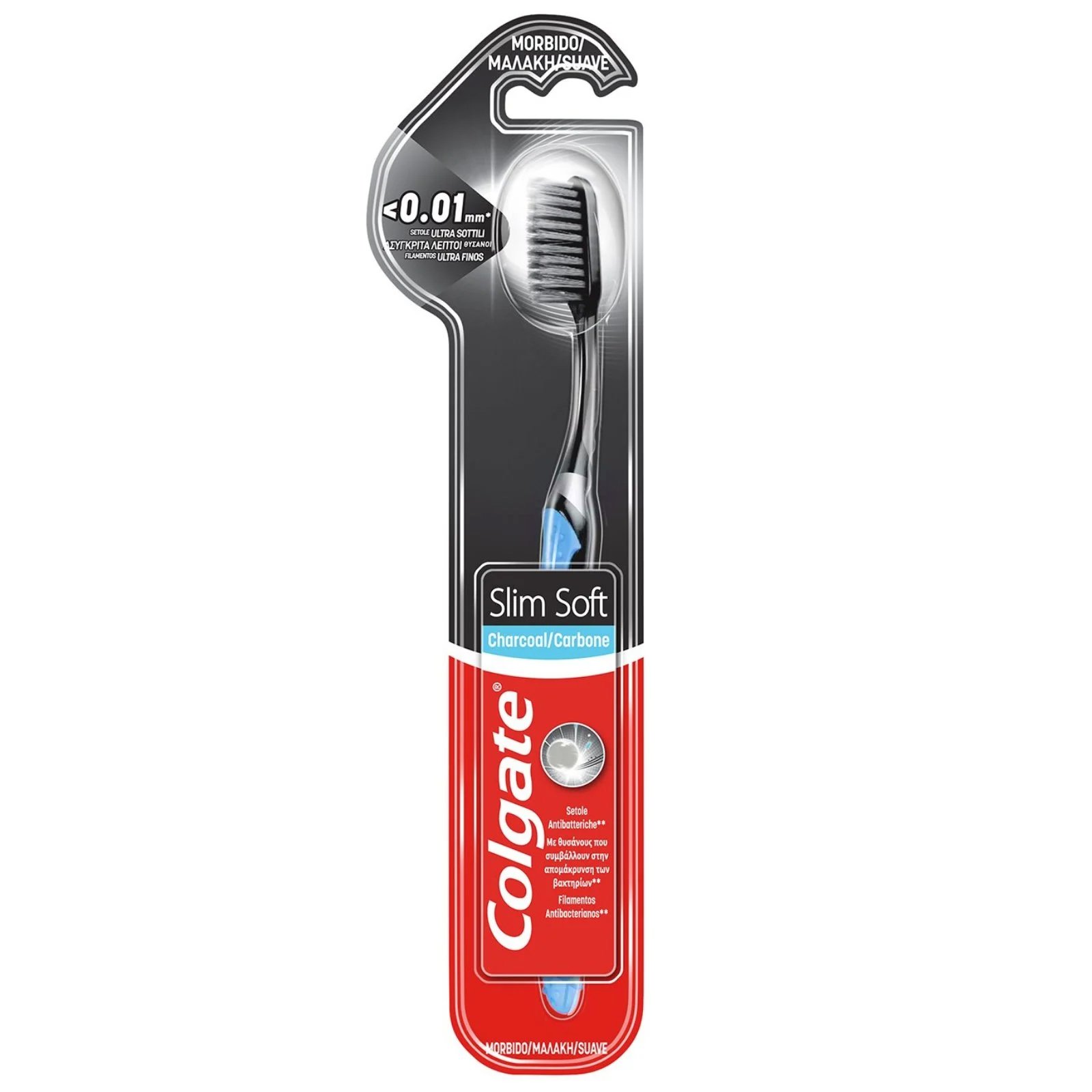 Colgate Colgate Charcoal Slim Soft Toothbrush Οδοντόβουρτσα με Εξαιρετικά Λεπτές - Απαλές Ίνες Καθαρισμού, Εμποτισμένες με Ξυλάνθρακα 1 Τεμάχιο - Μπλε