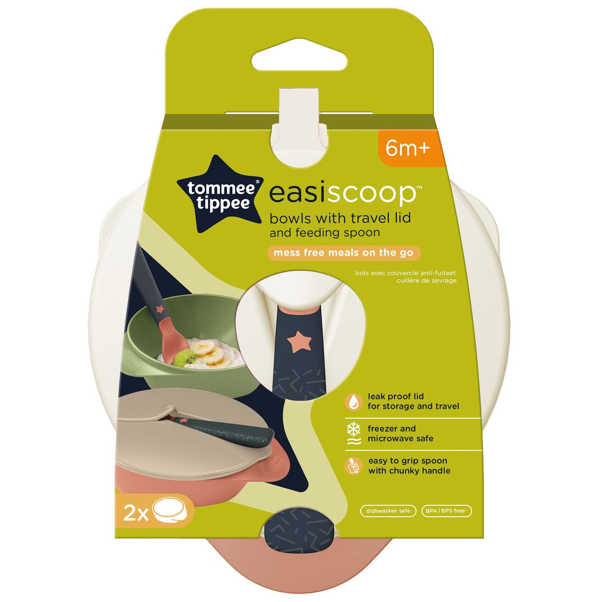 Tommee Tippee Tommee Tippee Easy Scoop Bowls with Travel Lid & Feeding Spoon 6m+, Σετ Μπολ Φαγητού με Προστατευτικό Καπάκι & Κουτάλι 1 Τεμάχιο