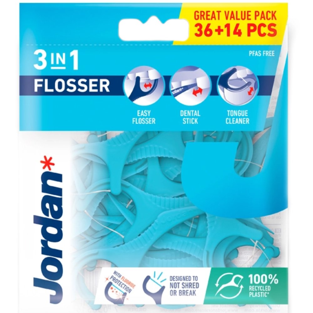 Jordan Jordan 3 in 1 flosser Κωδ 310080 Οδοντικό Νήμα με Λαβή σε Γαλάζιο Χρώμα 50 Τεμάχια