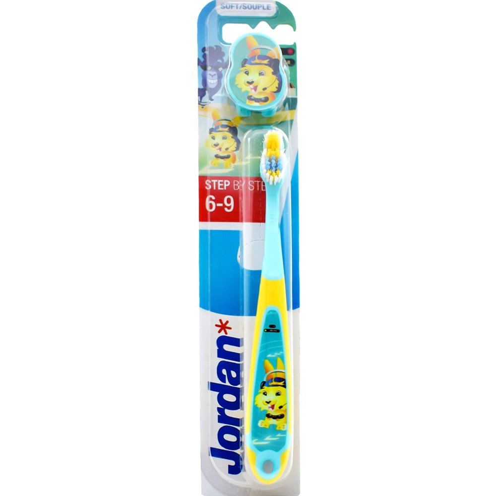 Jordan Jordan Step by Step 6-9 Years Soft Toothbrush Μαλακή Παιδική Οδοντόβουρτσα Κατάλληλη από 6 Έως 9 Ετών για Βαθύ Καθαρισμό με Καπάκι 1 Τεμάχιο - Fox