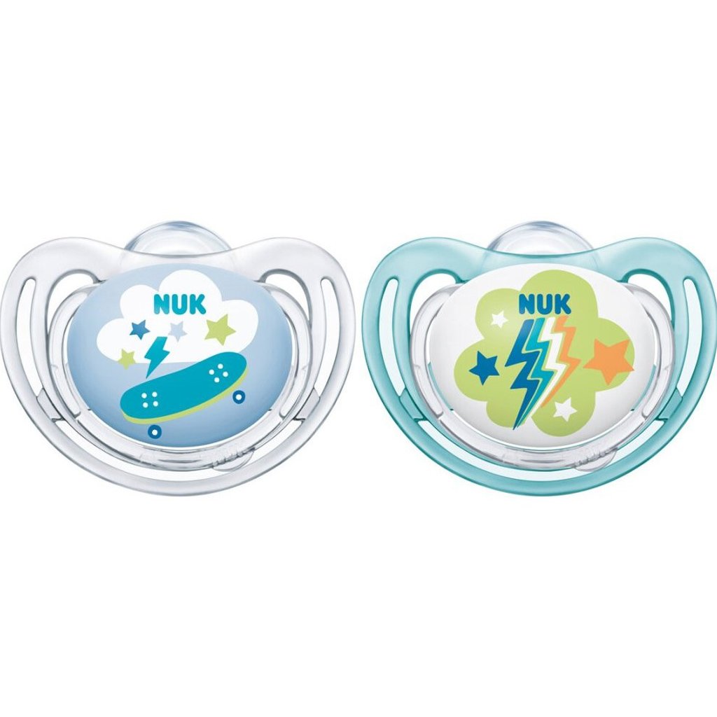 Nuk Nuk Freestyle Silicon Soother 0-6m Ορθοδοντική Πιπίλα Σιλικόνης με Θήκη 2 Τεμάχια Κωδ 10570096 - Διάφανο / Γαλάζιο