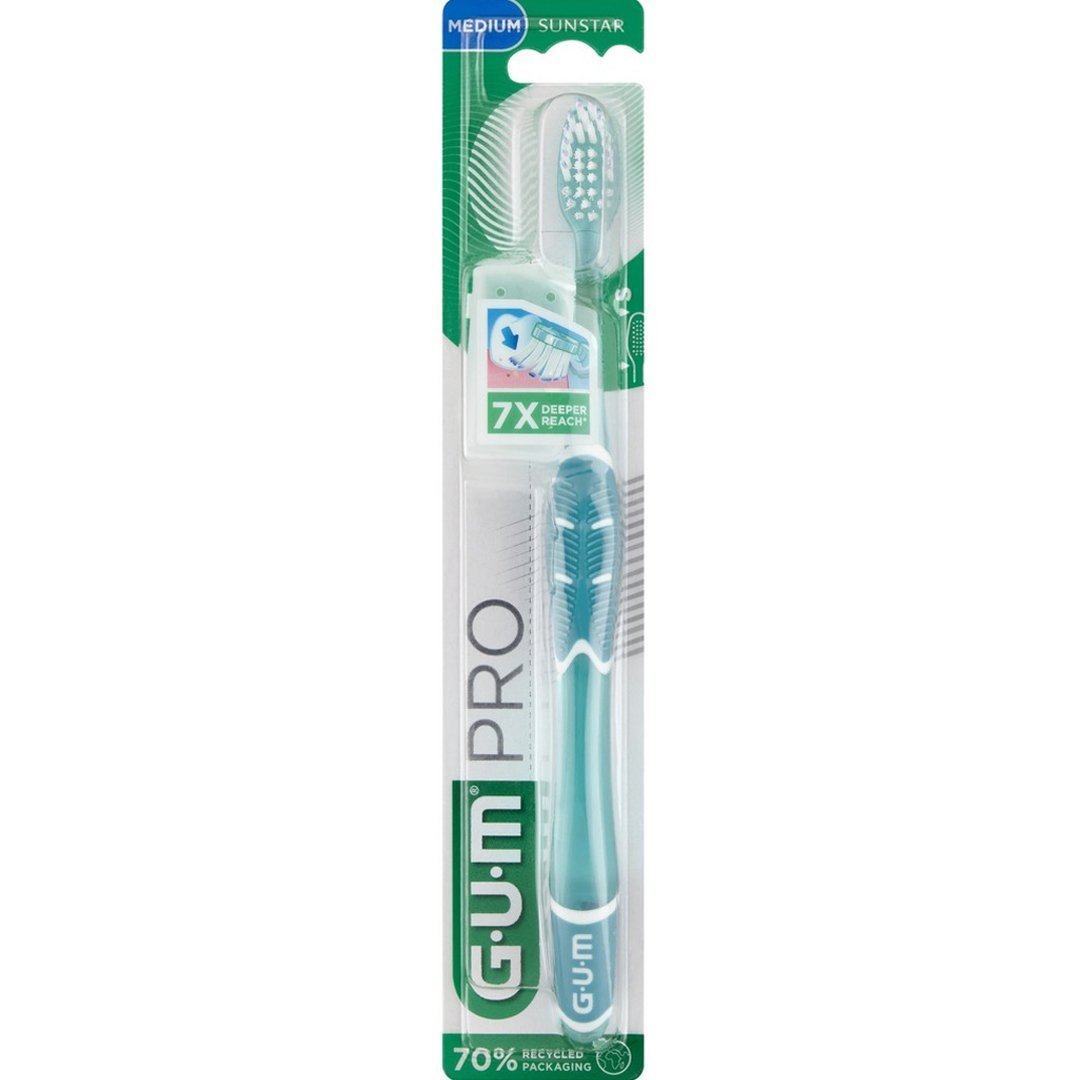 Gum Pro Medium Toothbrush Μεσαίας Σκληρότητας Χειροκίνητη Οδοντόβουρτσα για Βαθύ Καθαρισμό & Αφαίρεση της Πλάκας με Καπάκι 1 Τεμάχιο, Κωδ 528 – Πετρόλ