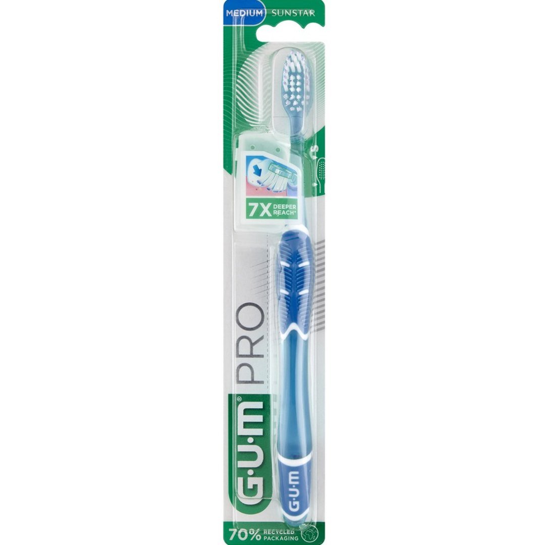 Gum Pro Medium Toothbrush Μεσαίας Σκληρότητας Χειροκίνητη Οδοντόβουρτσα για Βαθύ Καθαρισμό & Αφαίρεση της Πλάκας με Καπάκι 1 Τεμάχιο, Κωδ 528 – Μπλε