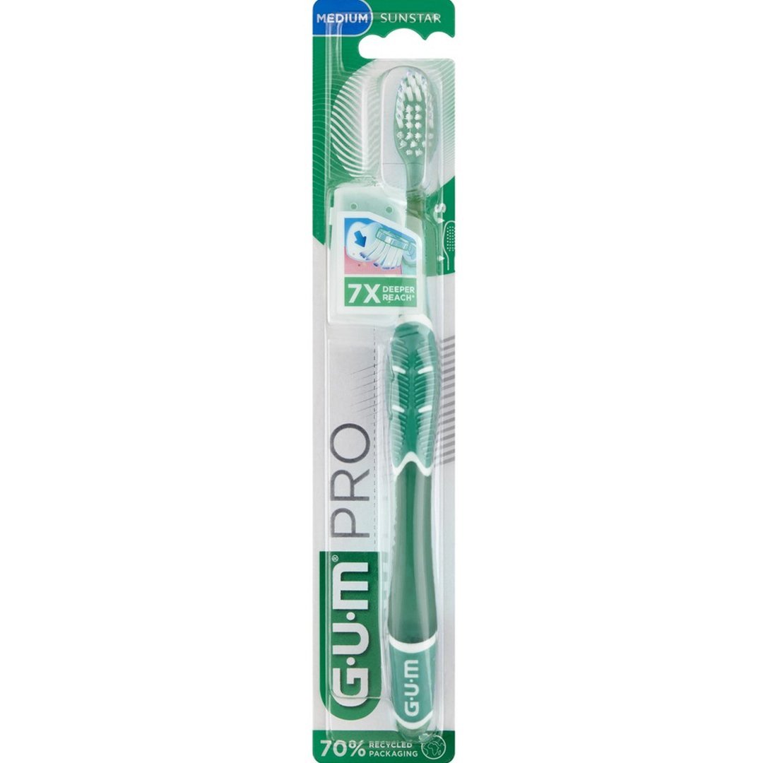 Gum Pro Medium Toothbrush Μεσαίας Σκληρότητας Χειροκίνητη Οδοντόβουρτσα για Βαθύ Καθαρισμό & Αφαίρεση της Πλάκας με Καπάκι 1 Τεμάχιο, Κωδ 528 – Πράσινο