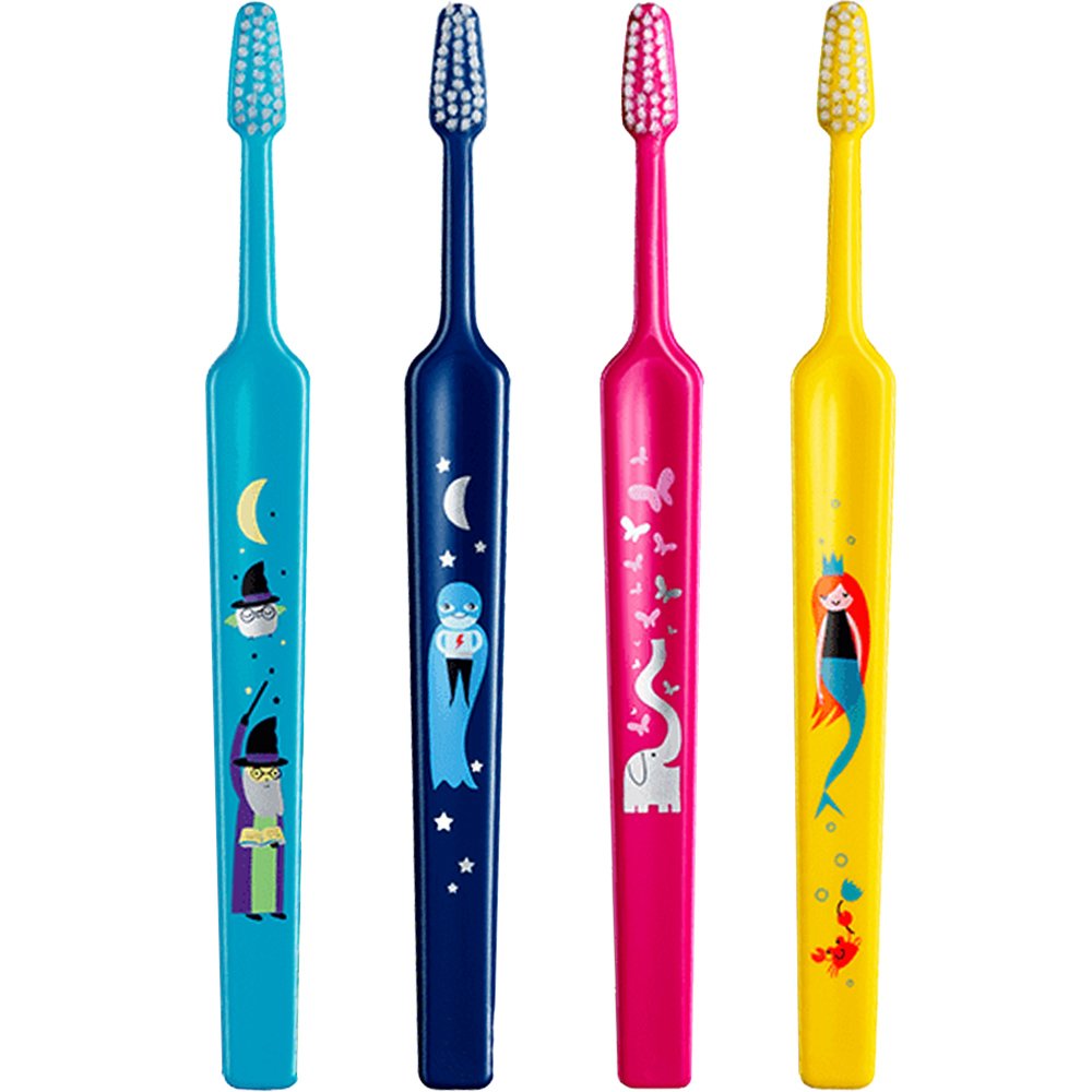 TePe Kids Extra Soft Toothbrush 0-3 Years Οδοντόβουρτσα με Μικρή Κωνική Κεφαλή & Πολύ Μαλακές Ίνες Κατάλληλη για τα Πρώτα Δόντια 4 Τεμάχια - Multicolor 2 φωτογραφία