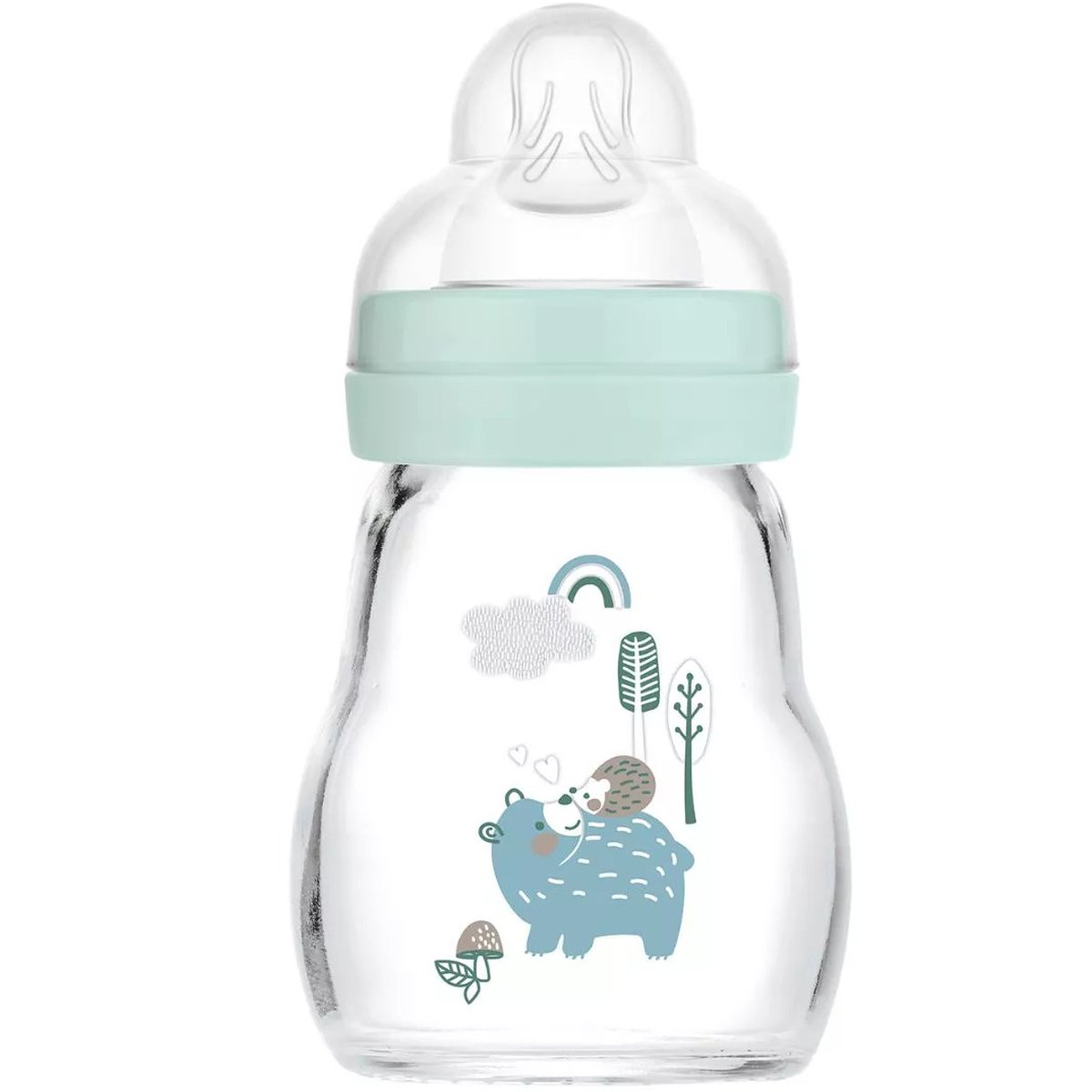 Mam Mam Feel Good Premium Glass Baby Bottle 0m+ Γυάλινο Μπιμπερό με Θηλή Σιλικόνης Αργής Ροής 170ml, Κωδ 370SB - Πράσινο