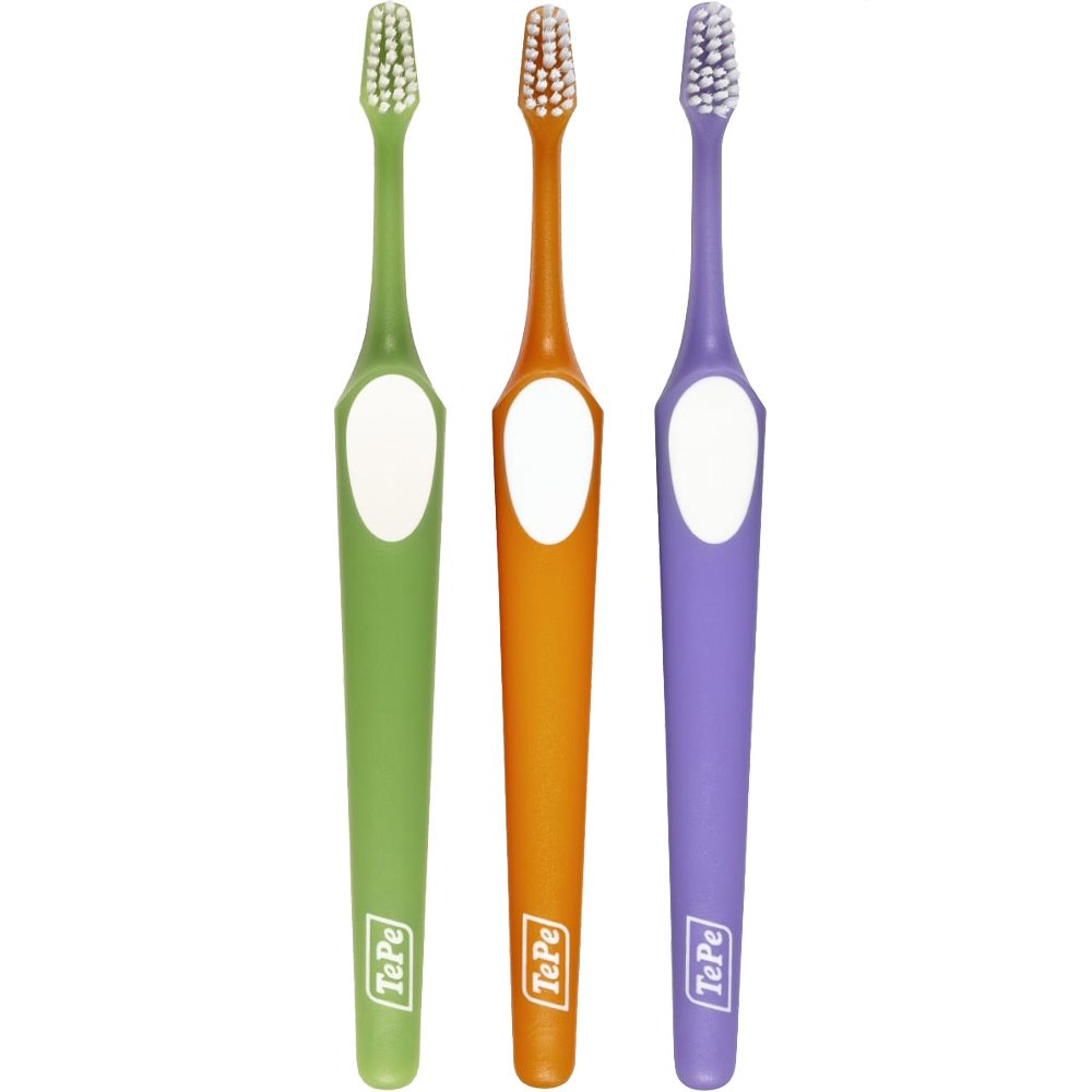 Tepe Supreme Soft Toothbrush Μαλακή Οδοντόβουρτσα που Διαθέτει Εργονομική Λαβή & Ίνες 2 Επιπέδων για Βελτιωμένη Προσπέλαση 3 Τεμάχια, Πράσινο / Πορτοκαλί / Μωβ