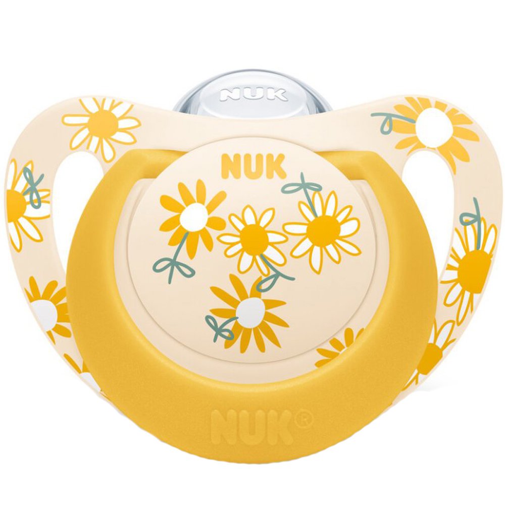 Nuk Nuk Star Silicone Soother 6-18m Ορθοδοντική Πιπίλα Σιλικόνης με Θήκη 1 Τεμάχιο - Κίτρινο