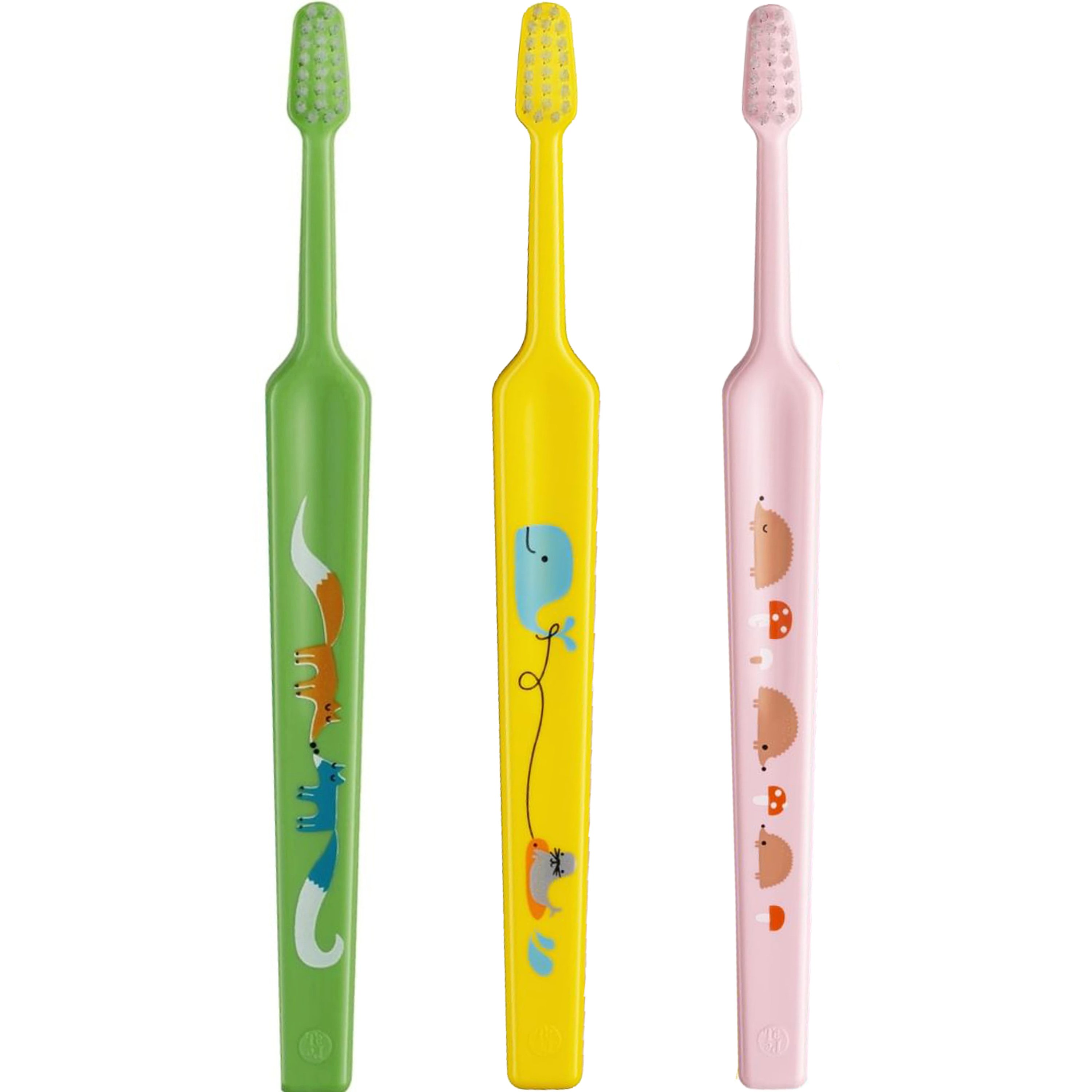 Tepe Kids Mini Extra Soft Toothbrush 0-3 Years Οδοντόβουρτσα με Μικρή Κωνική Κεφαλή & Πολύ Μαλακές Ίνες Κατάλληλη για τα Πρώτα Δόντια 3 Τεμάχια, Πράσινο / Κίτρινο / Ροζ