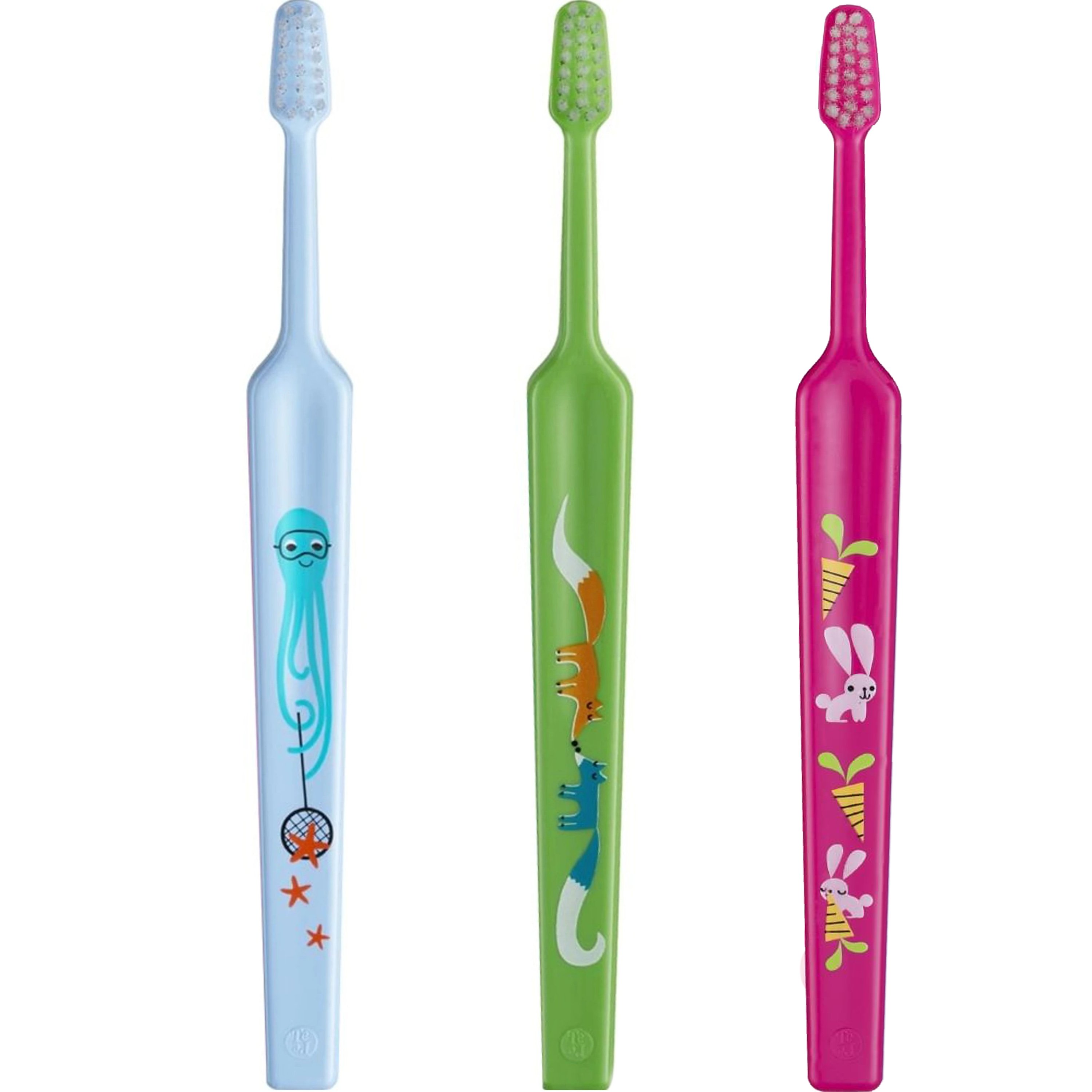 Tepe Kids Mini Extra Soft Toothbrush 0-3 Years Οδοντόβουρτσα με Μικρή Κωνική Κεφαλή & Πολύ Μαλακές Ίνες Κατάλληλη για τα Πρώτα Δόντια 3 Τεμάχια, Γαλάζιο / Πράσινο / Φούξια