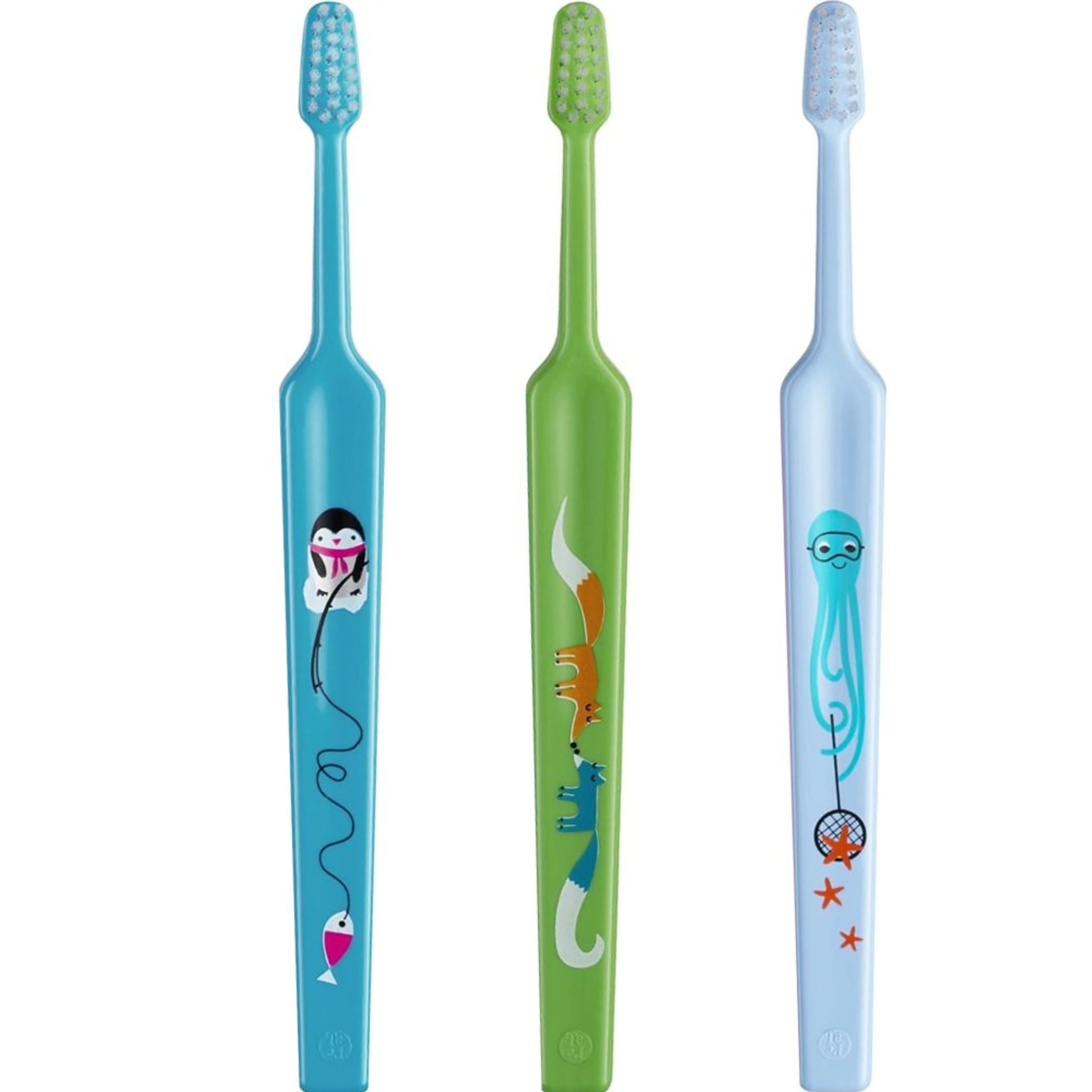 Tepe Kids Mini Extra Soft Toothbrush 0-3 Years Οδοντόβουρτσα με Μικρή Κωνική Κεφαλή & Πολύ Μαλακές Ίνες Κατάλληλη για τα Πρώτα Δόντια 3 Τεμάχια, Μπλε / Πράσινο / Γαλάζιο