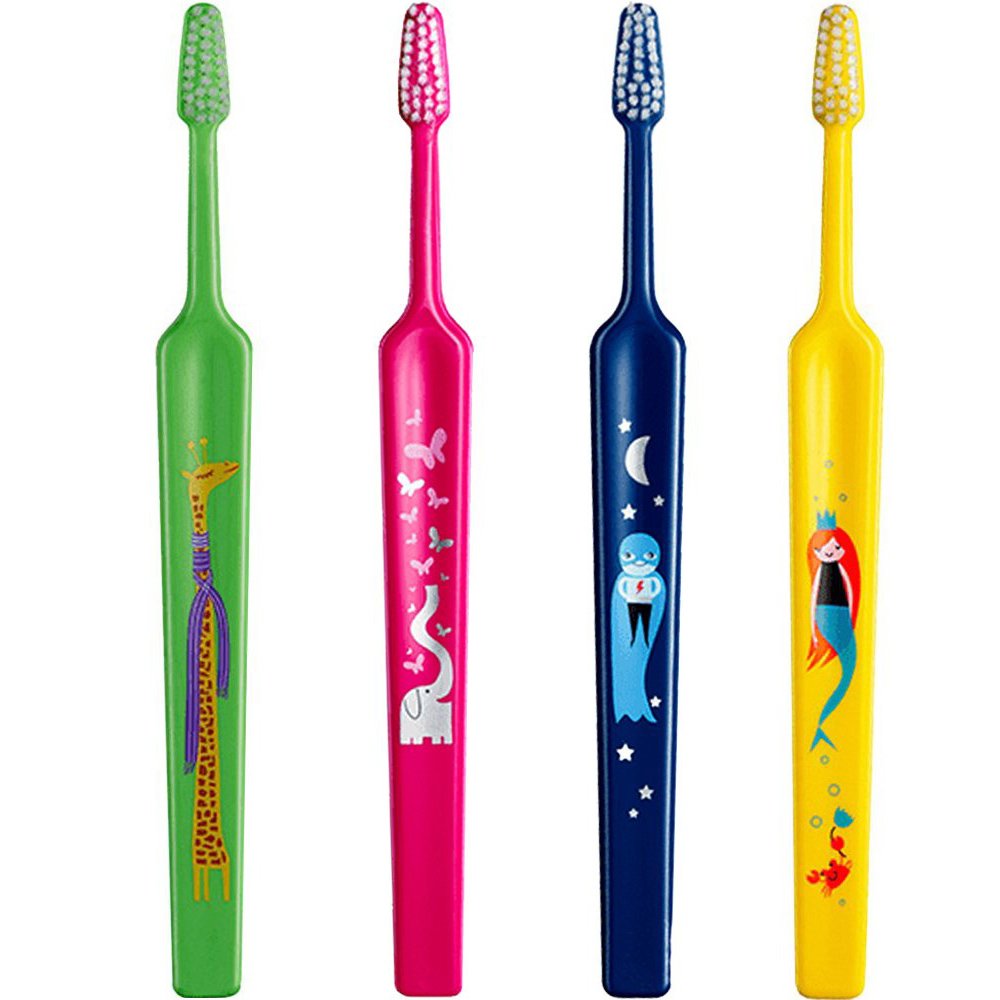 TePe Kids Extra Soft Toothbrush 0-3 Years Οδοντόβουρτσα με Μικρή Κωνική Κεφαλή & Πολύ Μαλακές Ίνες Κατάλληλη για τα Πρώτα Δόντια 4 Τεμάχια – Multicolor 12