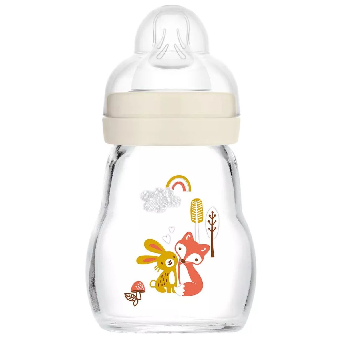 Mam Mam Feel Good Premium Glass Baby Bottle 0m+ Γυάλινο Μπιμπερό με Θηλή Σιλικόνης Αργής Ροής 170ml, Κωδ 370SU - Μπεζ